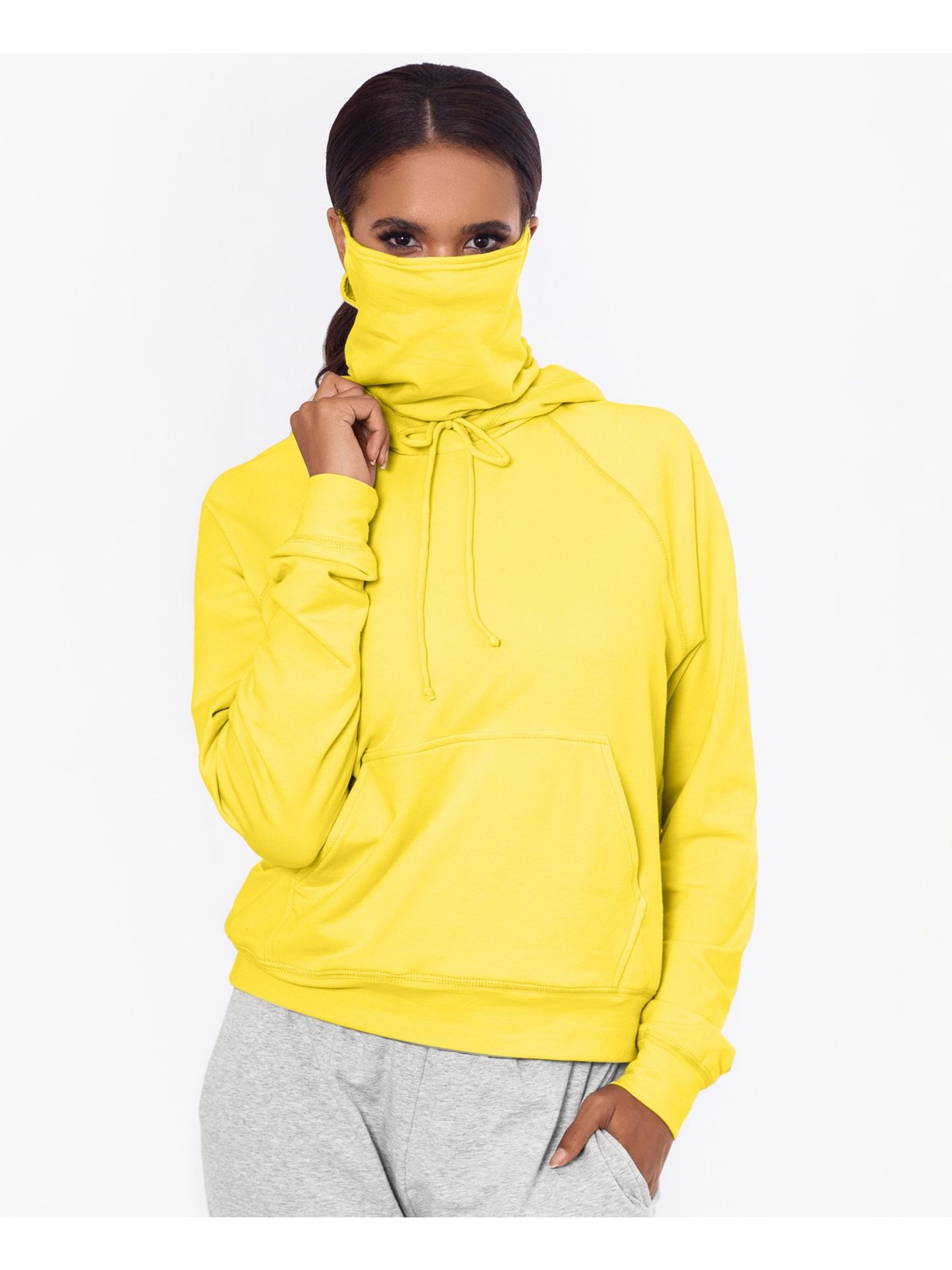 BAM BY BETSY & ADAM Womens Tie Built-in Mask, Relaxed Fit Long Sleeve Hoodie Top