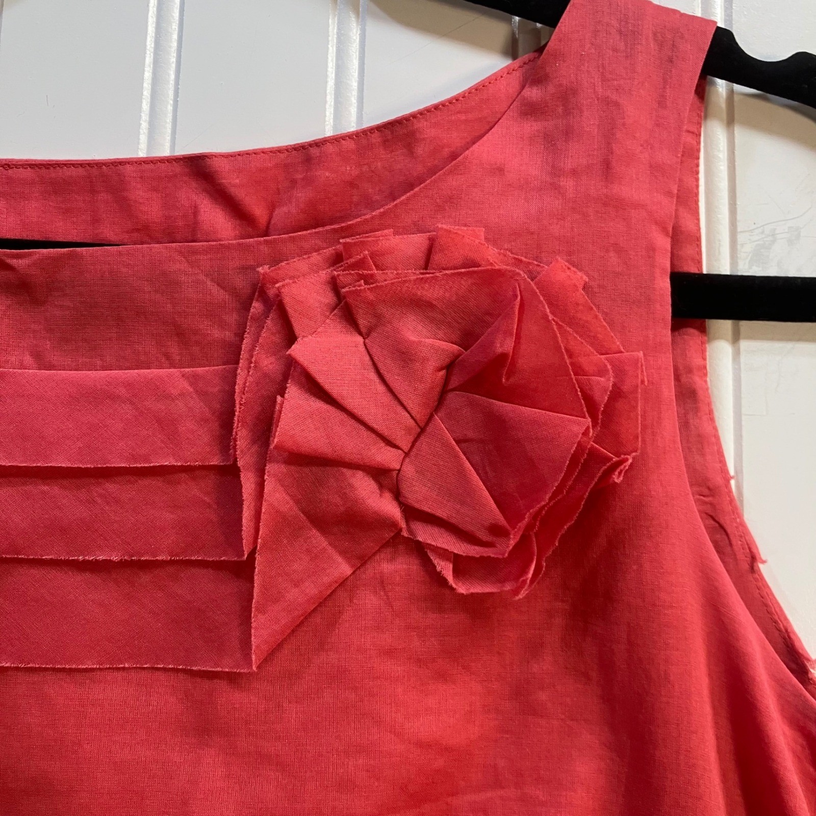 Talbots Coral Pink Cotton Tiered Pleated Rosette Sleeveless Blouse Top 4 Coastal