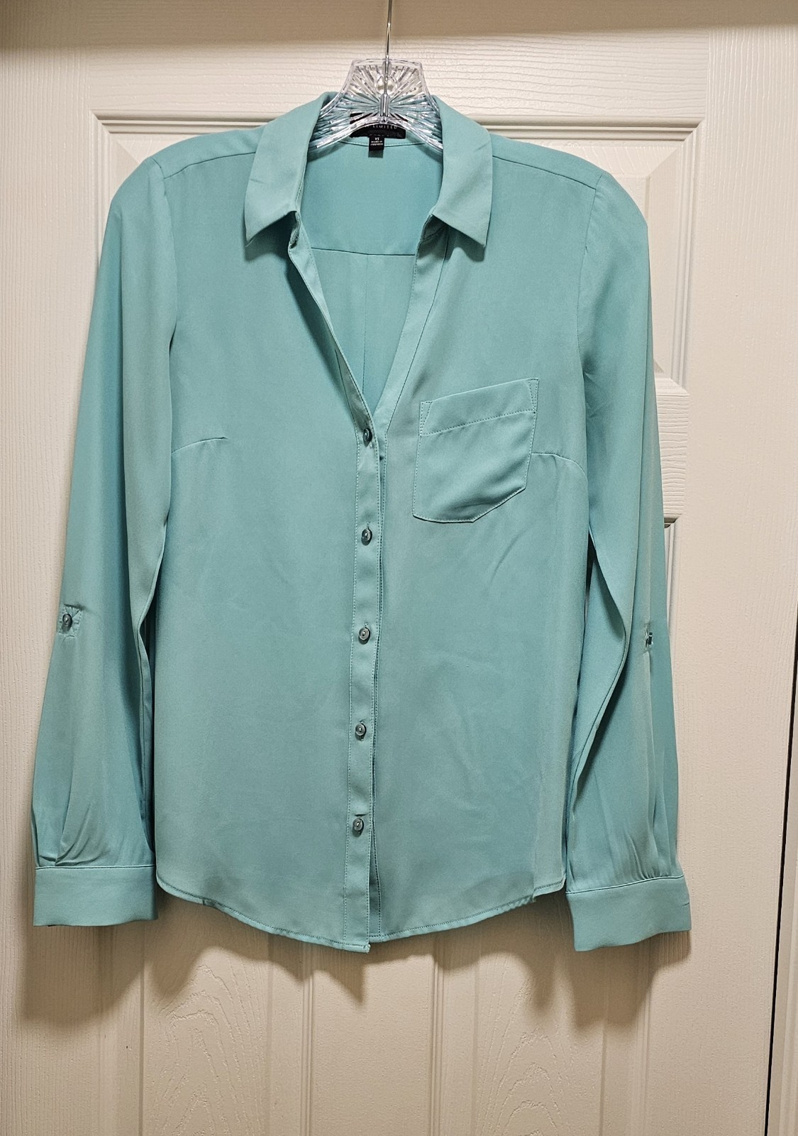 Women’s The Limited Long Sleeve Button Down Blouse, Aqua Marine Green, Size XS