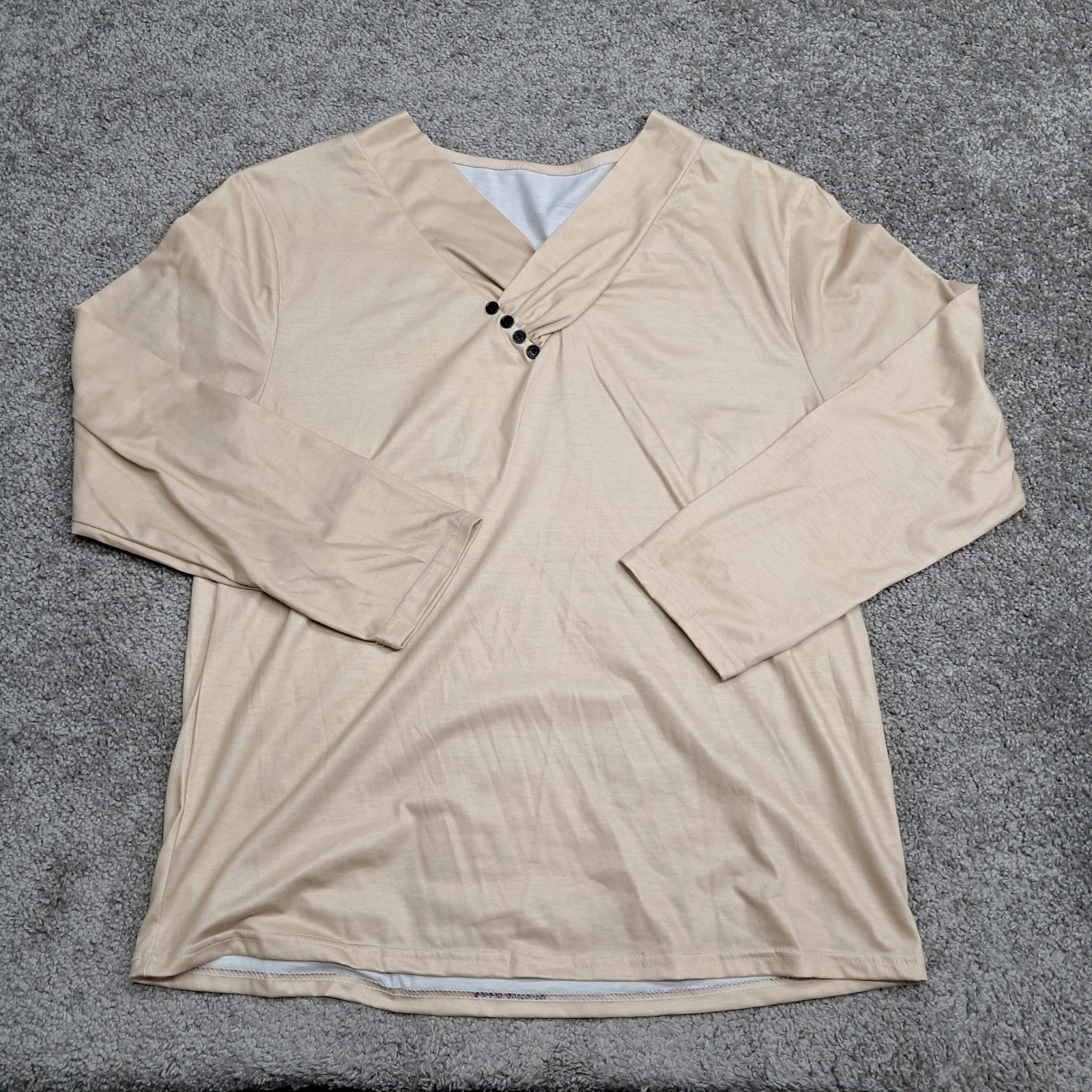 Womens Beige Surplice V-Neck Long Sleeve Top Button Detail Tan Size L 6794