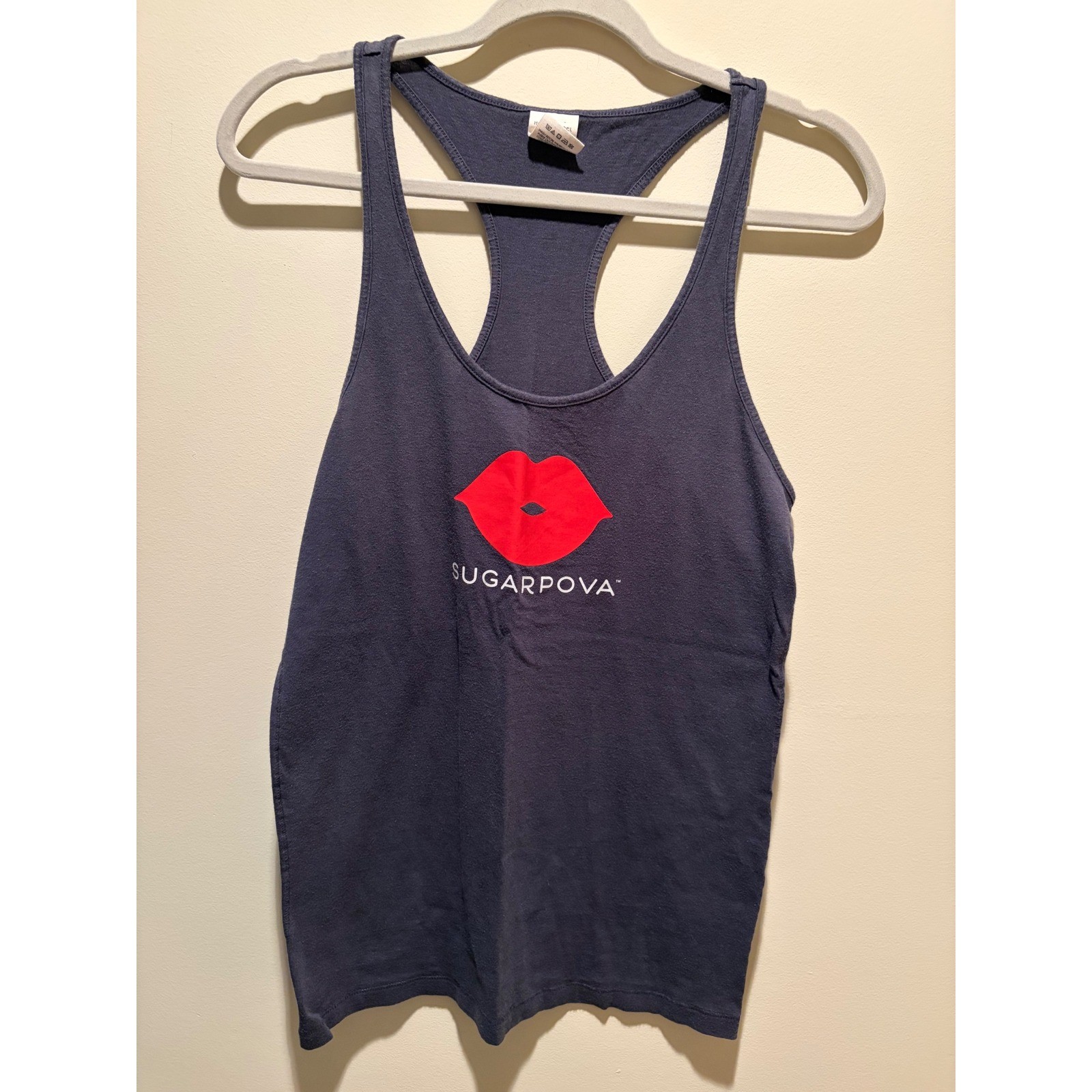 Henri Bendel Sugarpova Lip Logo Racerback Tank Top Navy Blue Large L