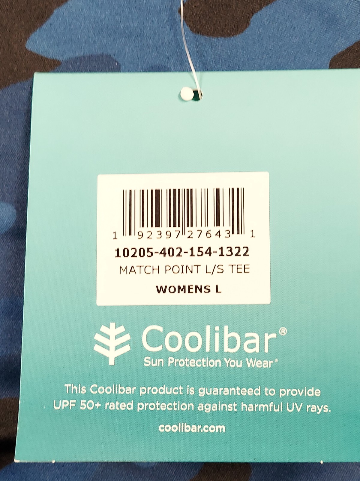 Coolibar Match Point Shirt Womens Large Blue Camo UPF 50 Stretch Long Sleeve NWT