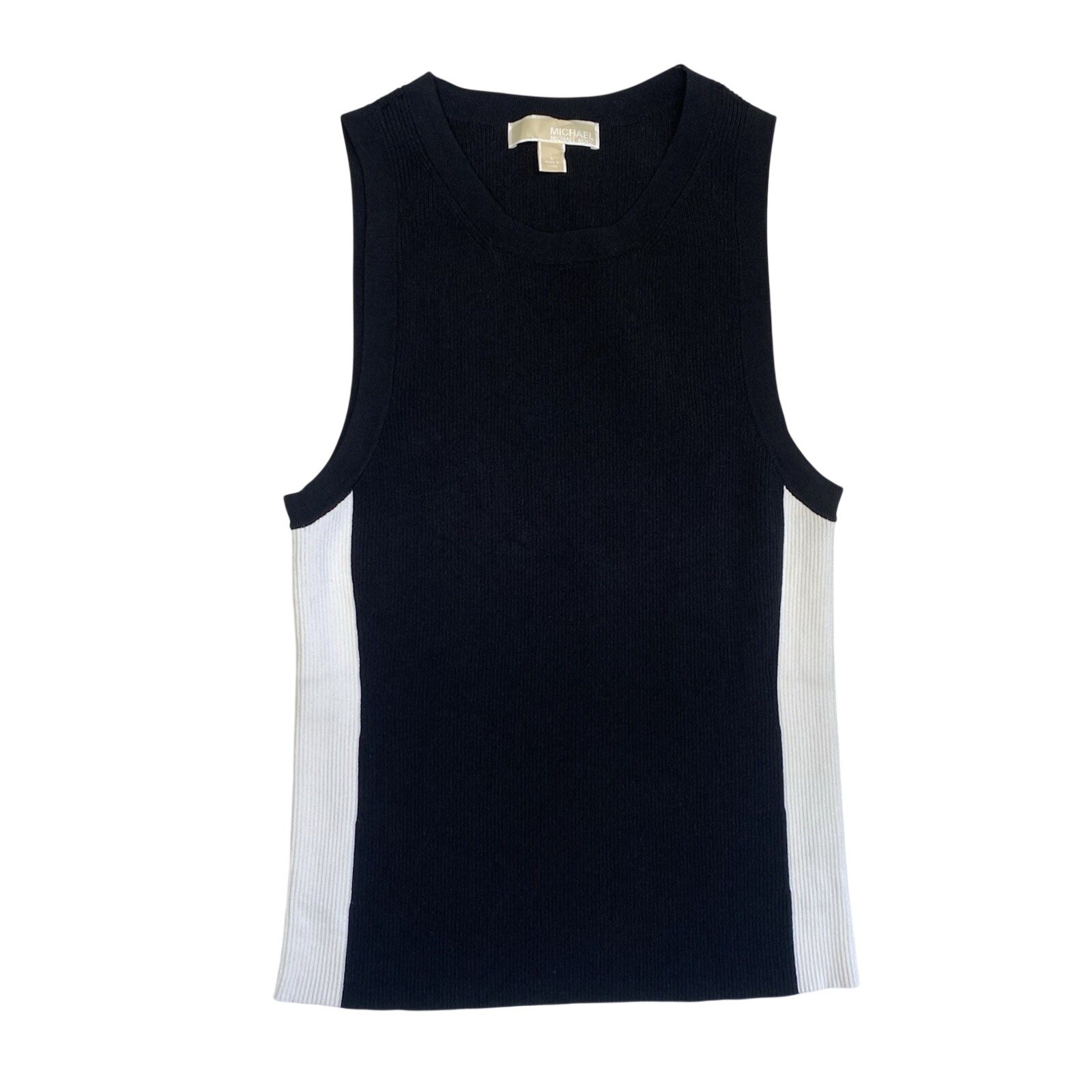 Michael Kors Shirt Womens Large Sleeveless Ribbed Black & White Knit Tank Top