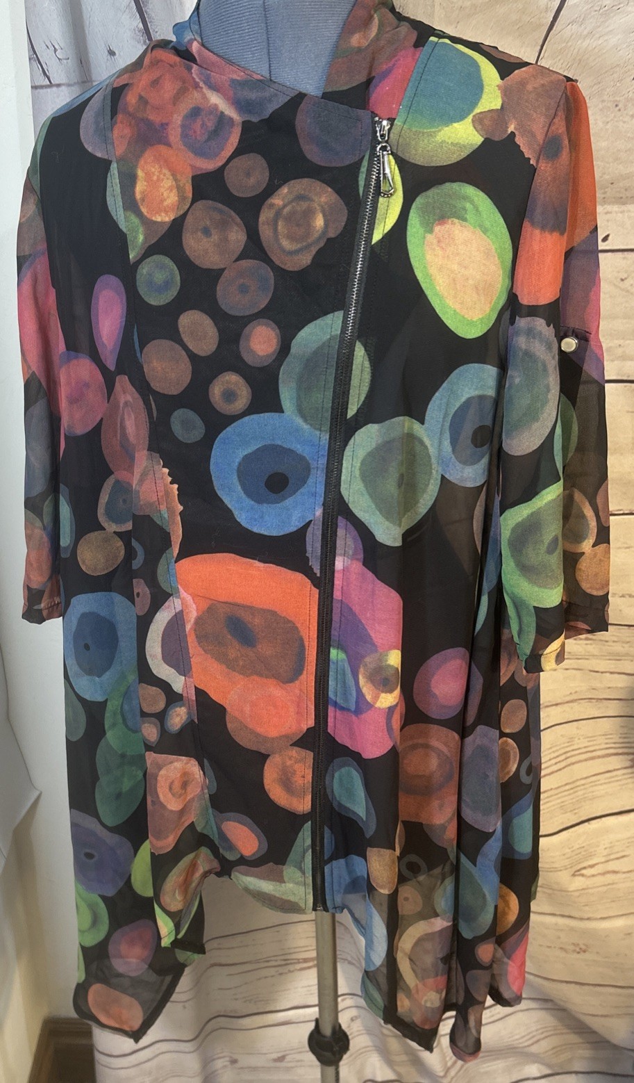 Vintage Feratelli Women’s Sz L Topper Sheer Shark Bite Hem Artsy Art To Wear. 31