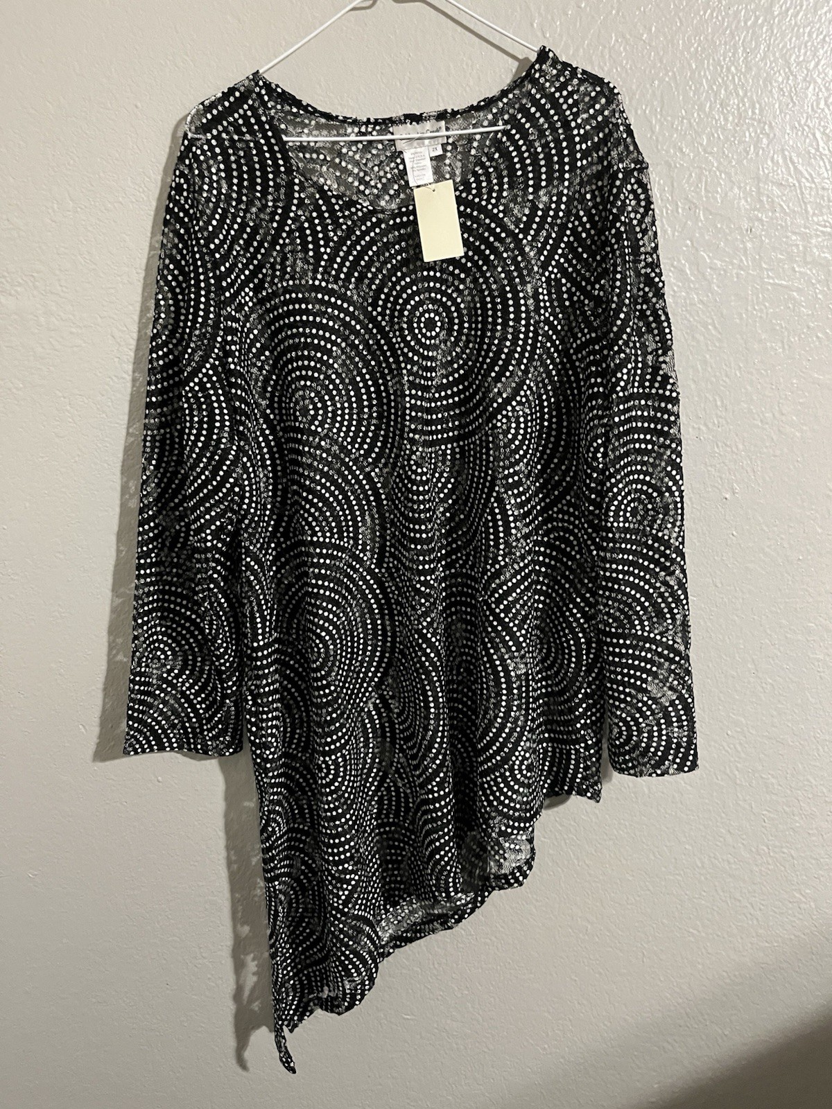 NWT Coldwater Creek Semi-Sheer Tunic Blouse Weaved Neck Graphic 2XL