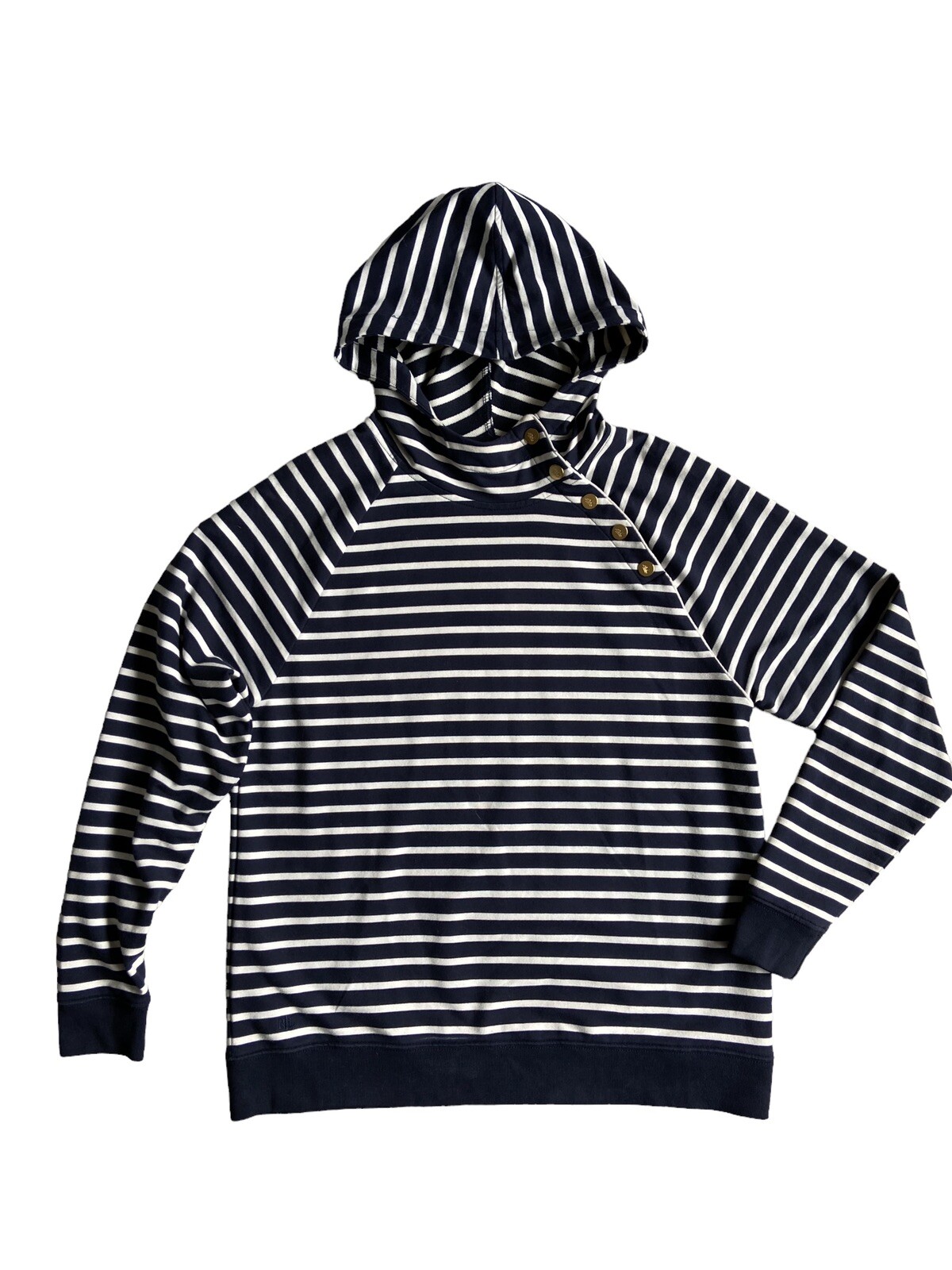 Lauren Ralph Lauren Womens Hooded Top Size M Blue Striped Gold Buttons Heritage