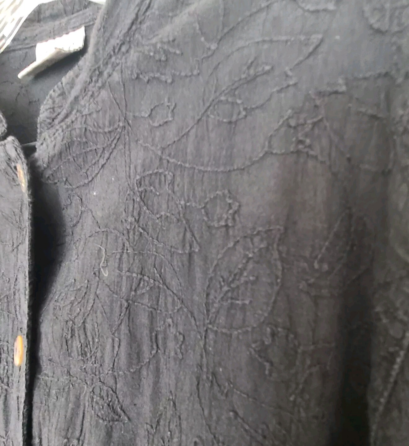 Color Me Cotton Black Long Sleeve Embroidered Button Up Tunic Sz. L Lagenlook