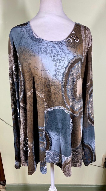 Indigo Moon Womens Sz XXL Brown Abstract Print Bohemian Long Sleeve Blouse