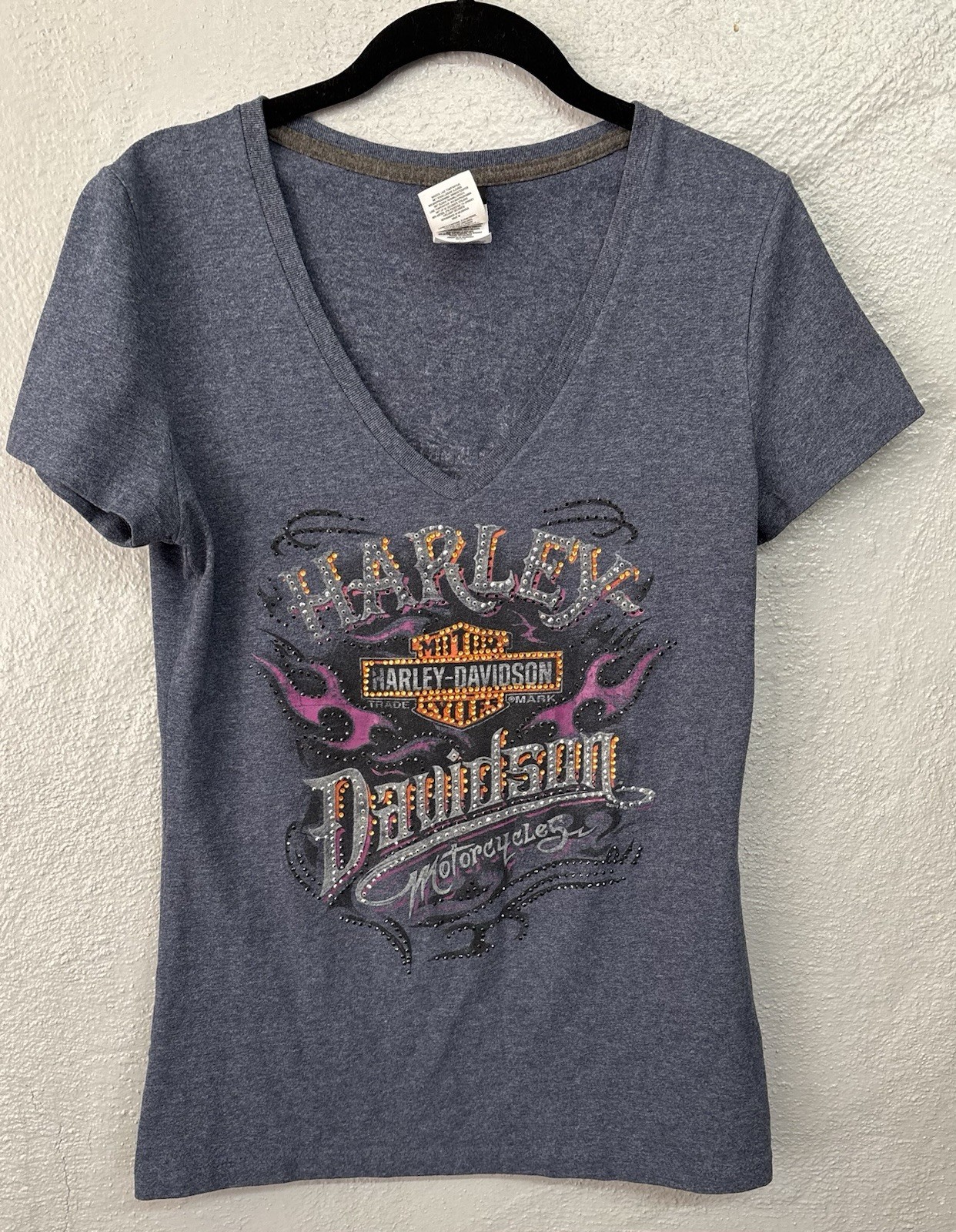 Women’s Harley Davidson Motorcycle T Shirt Size Medium Bedazzle Honduras Y2K