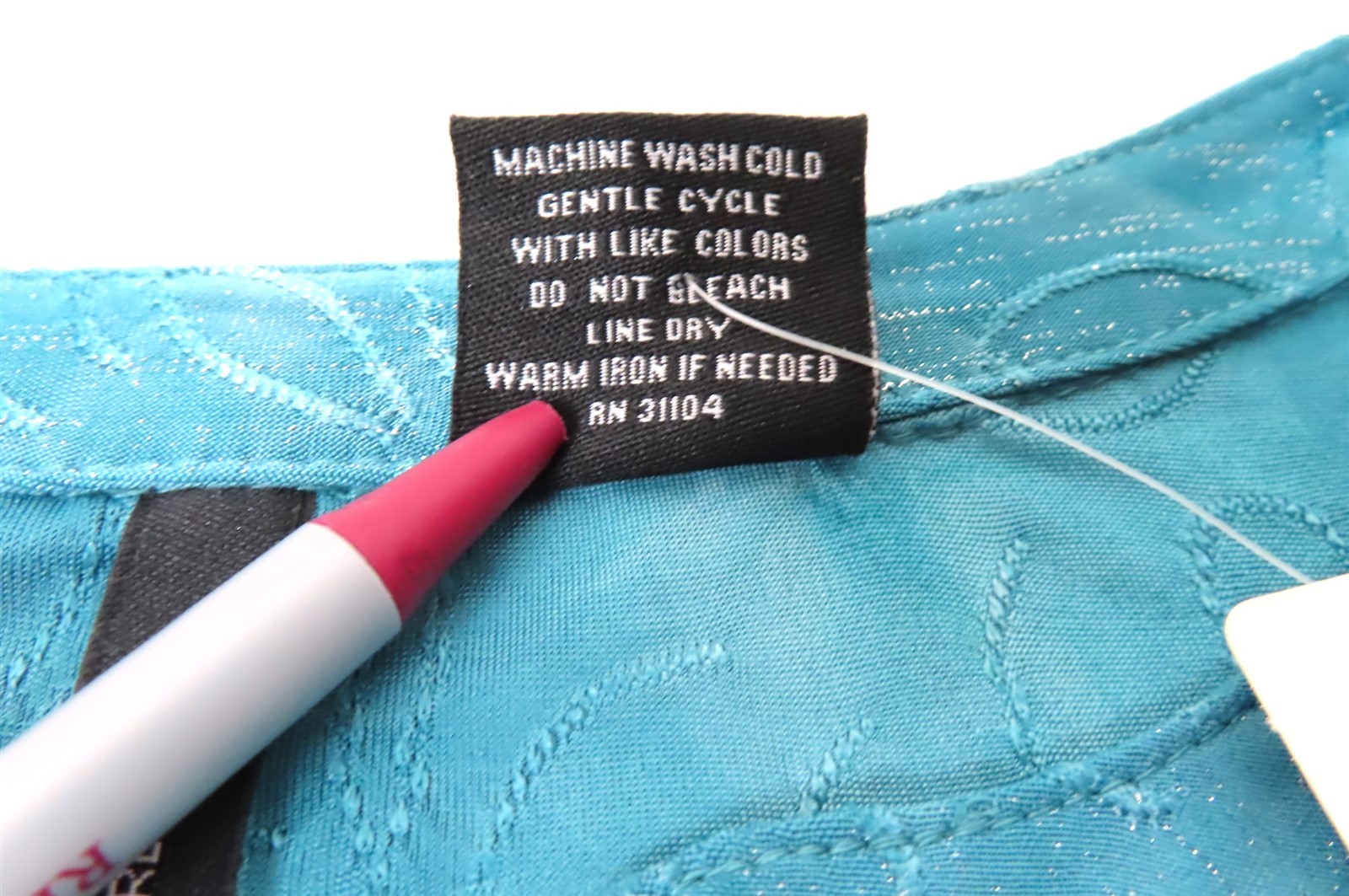 New Directions Womens Blouse M Medium Teal & Silver Metallic Shark-bite Hem NWT
