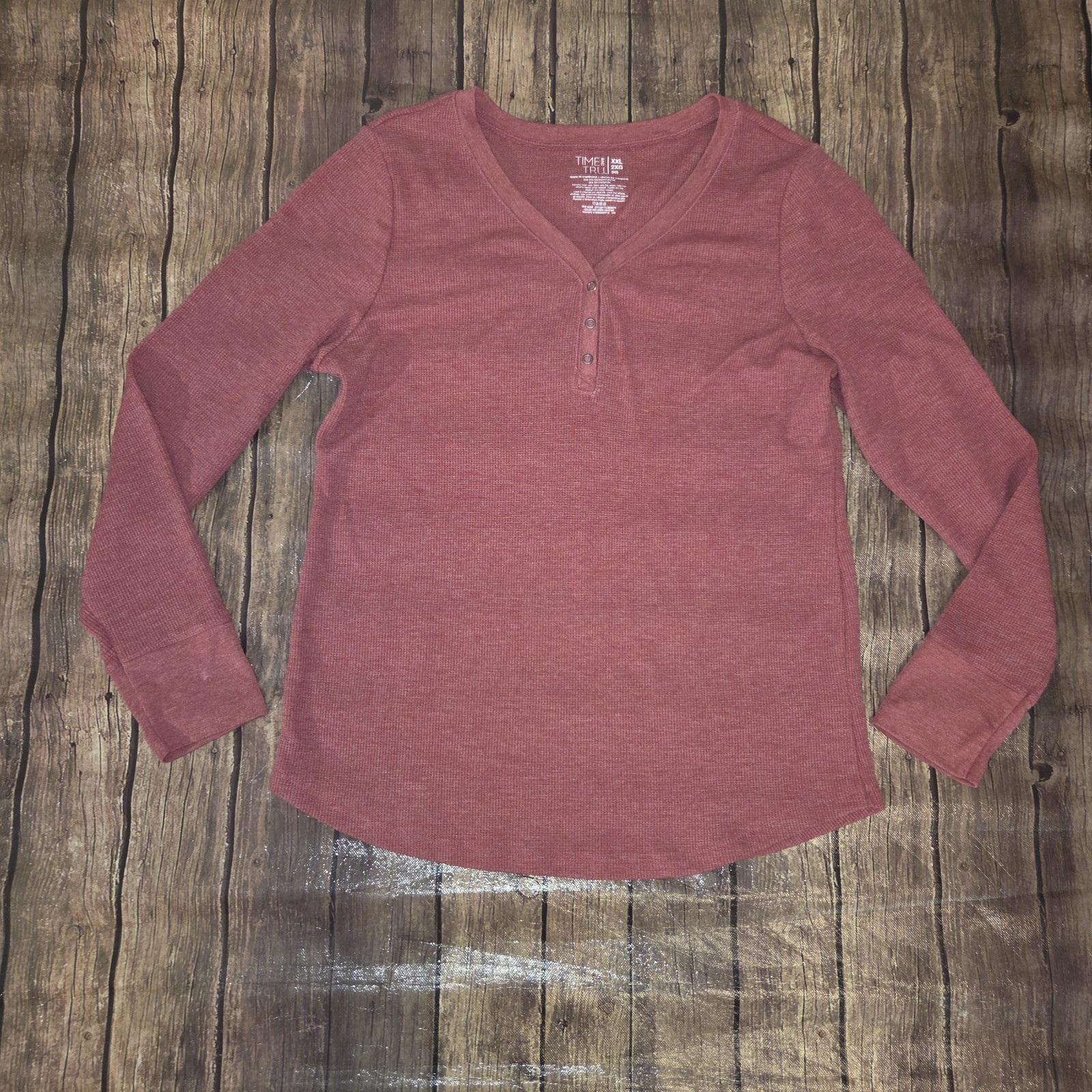 Time And Tru Thermal Henley Top XXL Heather Red Long Sleeve Y2K Bella Swan