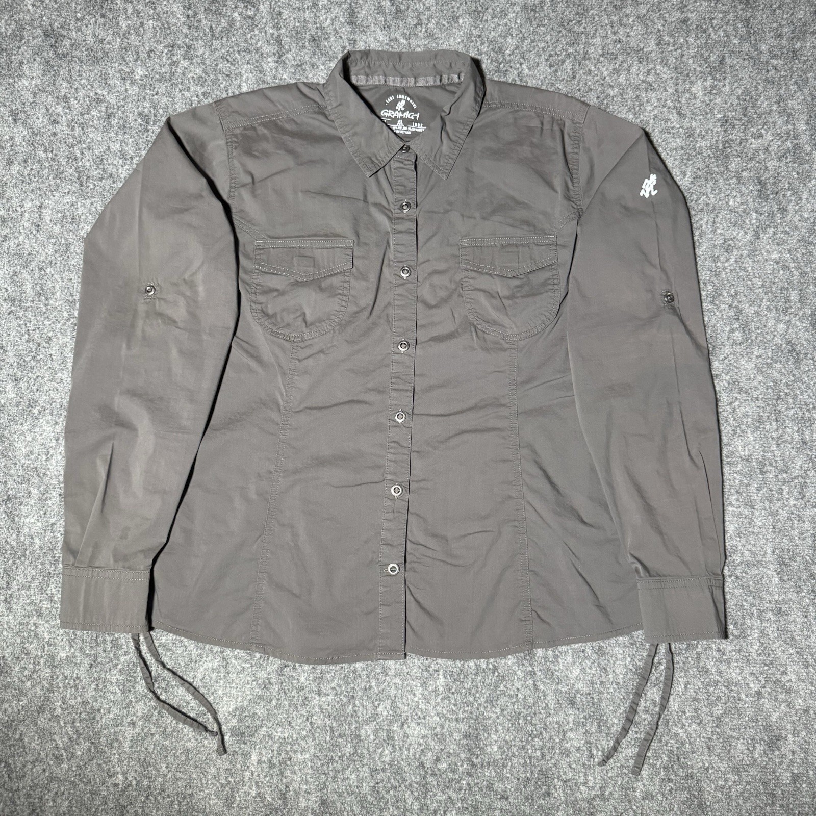 Gramicci Button Up Convertible Shirt Women Size XL Gray Cotton Blend Fade