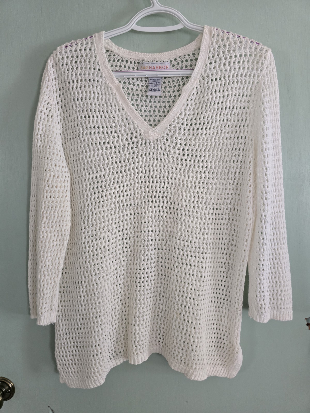 Sag Harbor Jean Co White Crocheted Pullover Tunic Size M