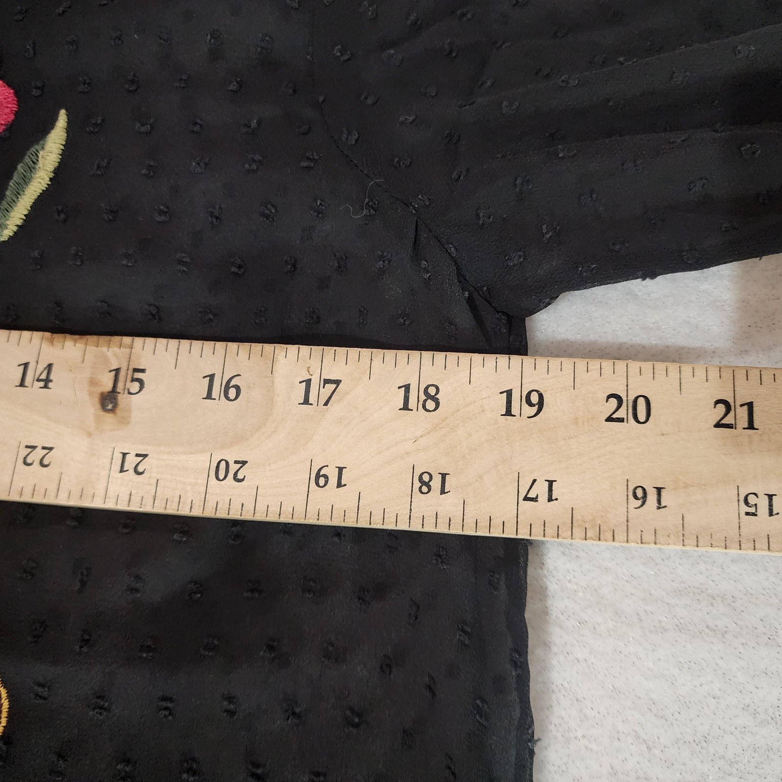 Grace Elements Blouse Womens Small Black Sheer Swiss Dot Embroidered Floral Boho