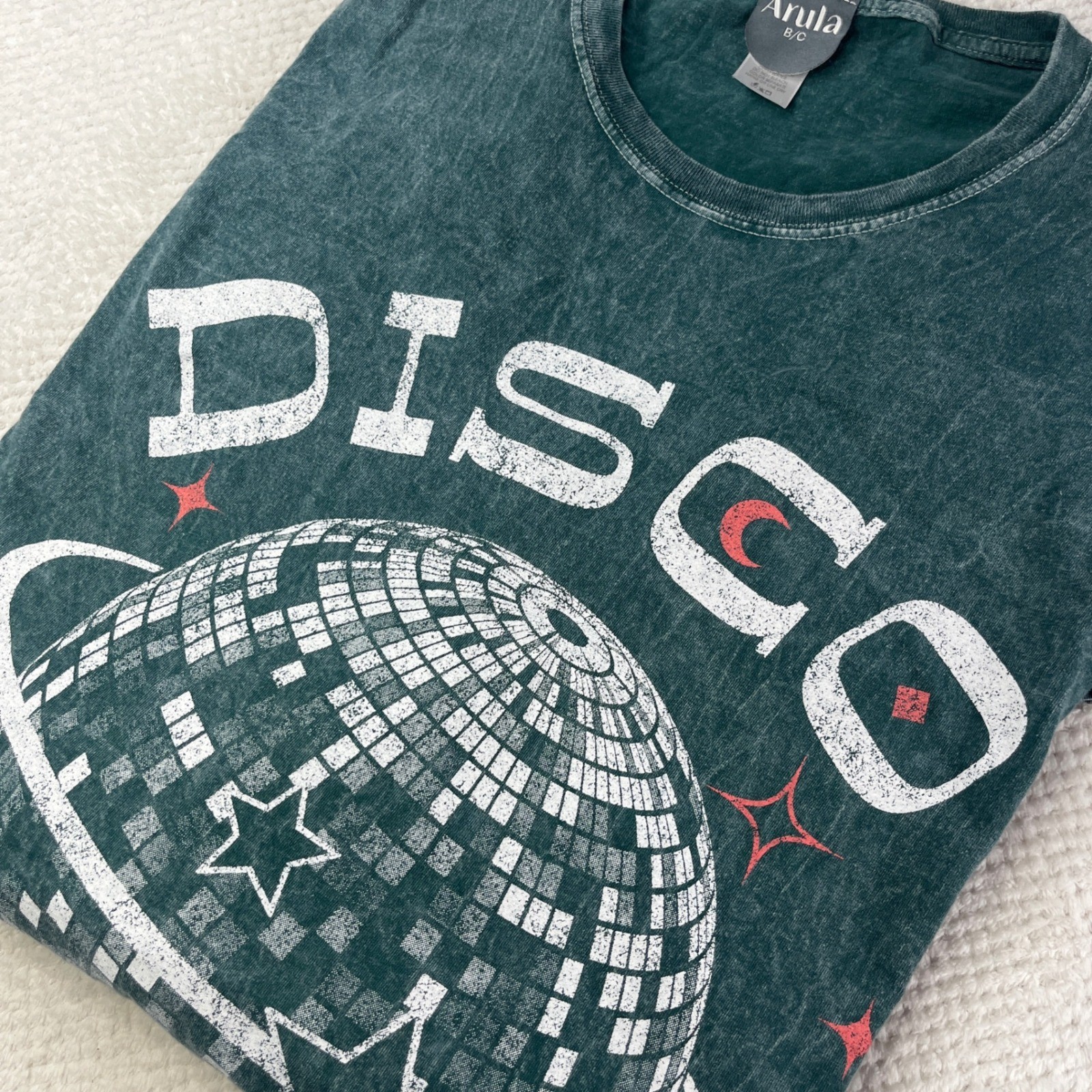 Arula Disco Cowgirl Graphic Tee Mineral Wash Green Cotton T-Shirt AH5145TK B/C
