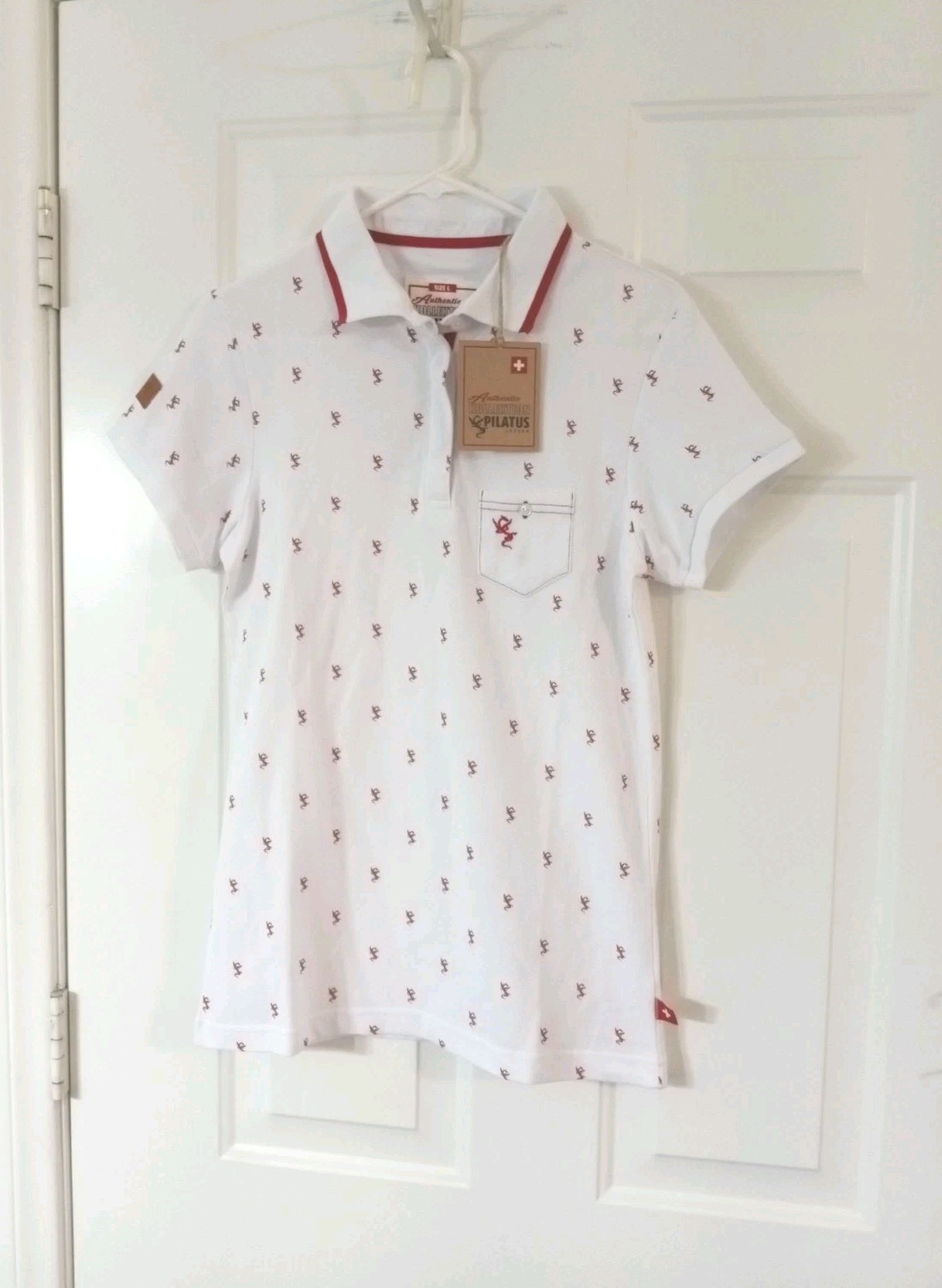 PILATUS LUZERN Authentic Kollektion White Short Sleeve Polo Women’s Size Large