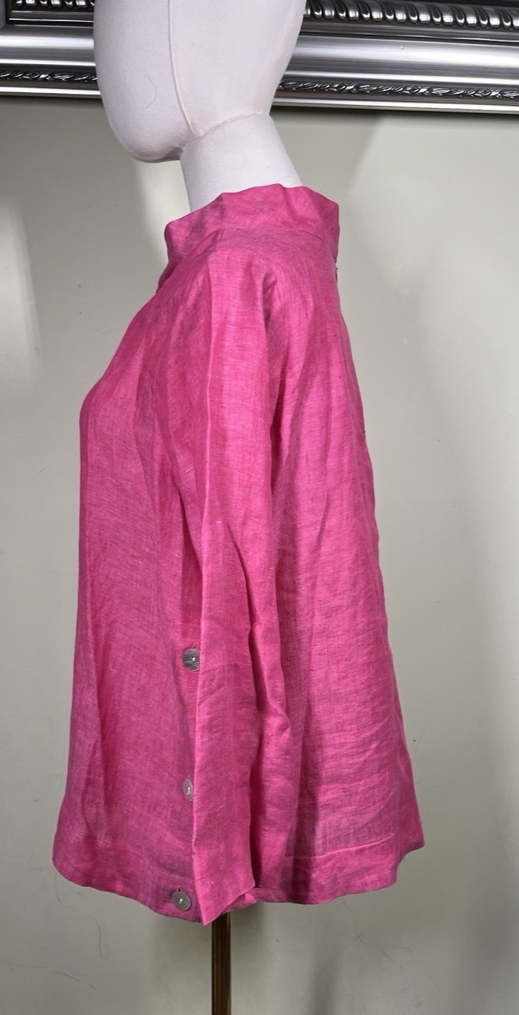 APNY Women’s Size M Pink Mock Neck Popover Linen Lagenlook Boxy Blouse Bohemian