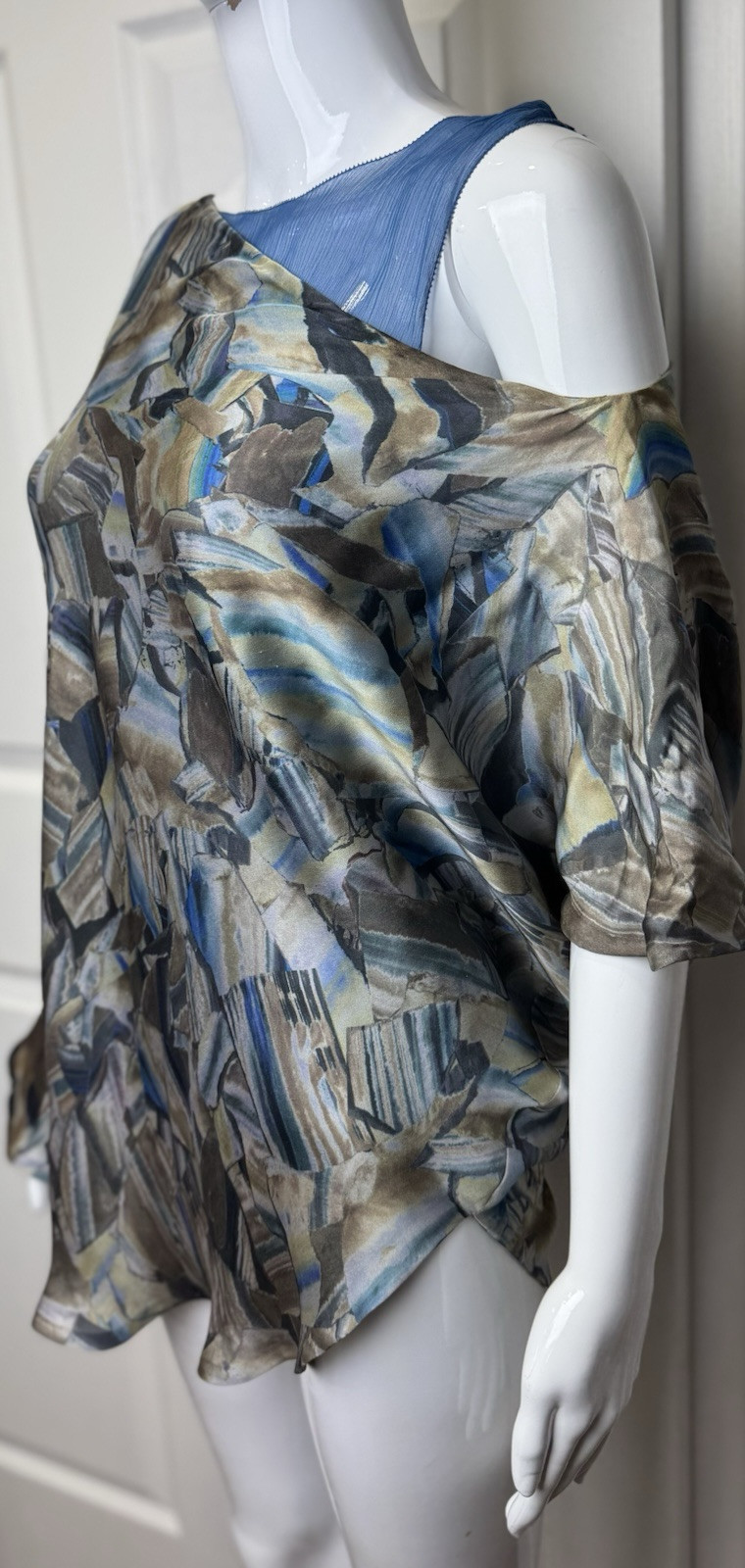 New $695 Ports 1961 Silk 2 Pc Blouse Sapphire Mix Flow drape Sleeve Top Shirt 4