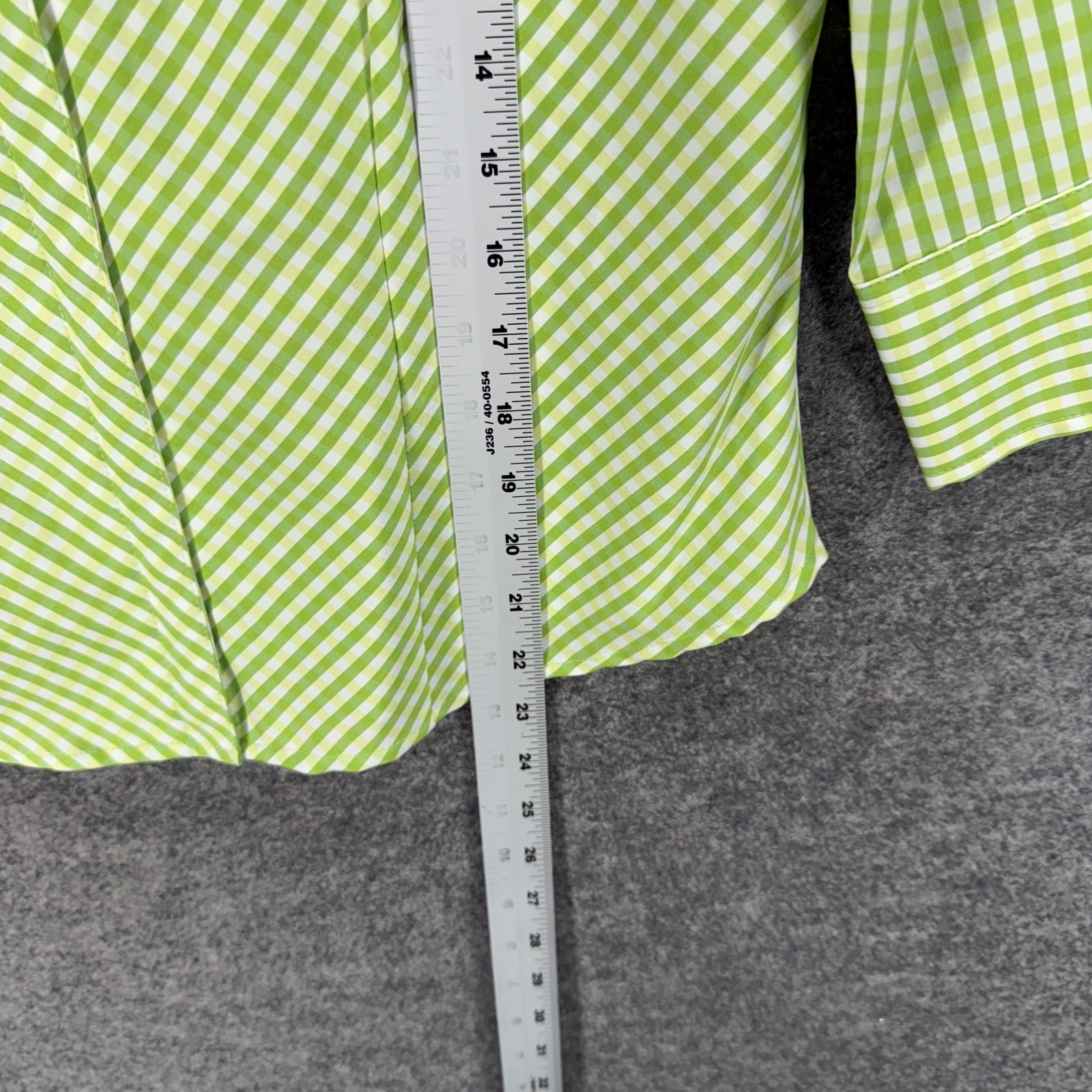 DCC Shirt Women PL Petite Green Plaid Button Up Collared 3/4 Sleeve Stretch Top