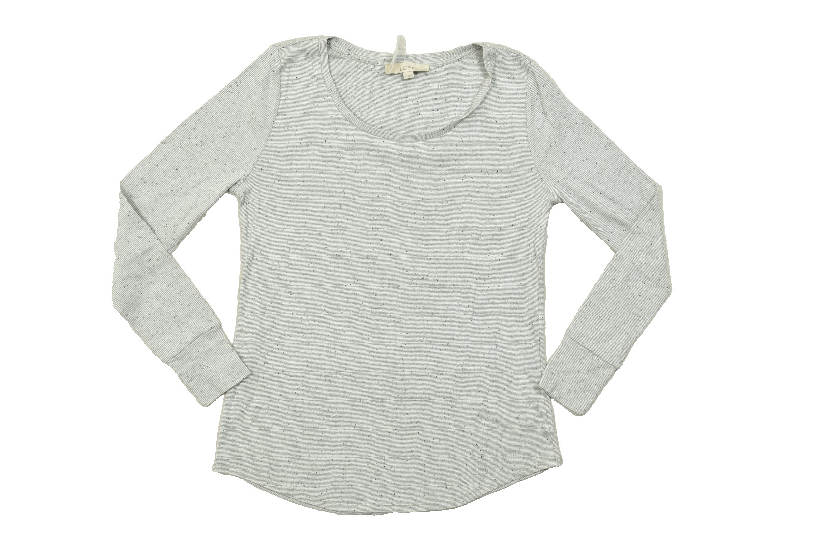 LOFT Women’s Size L Gray White Striped Speckled Knit Long Sleeve Scoop Neck Top