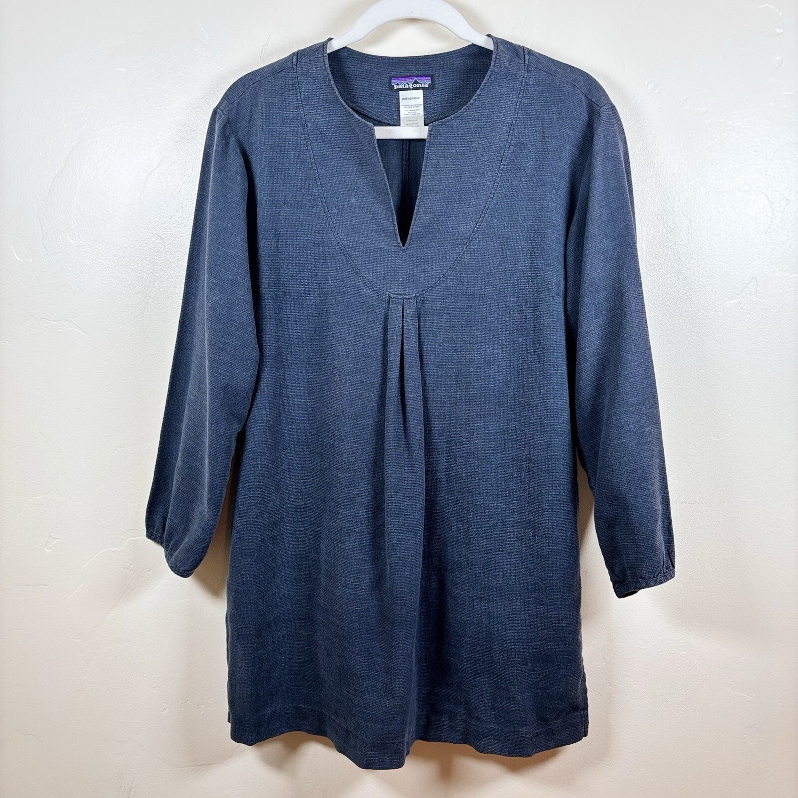 Patagonia Hempress Top Wash Out Blue Long Sleeve Lagenlook Layer Tunic Sz 8
