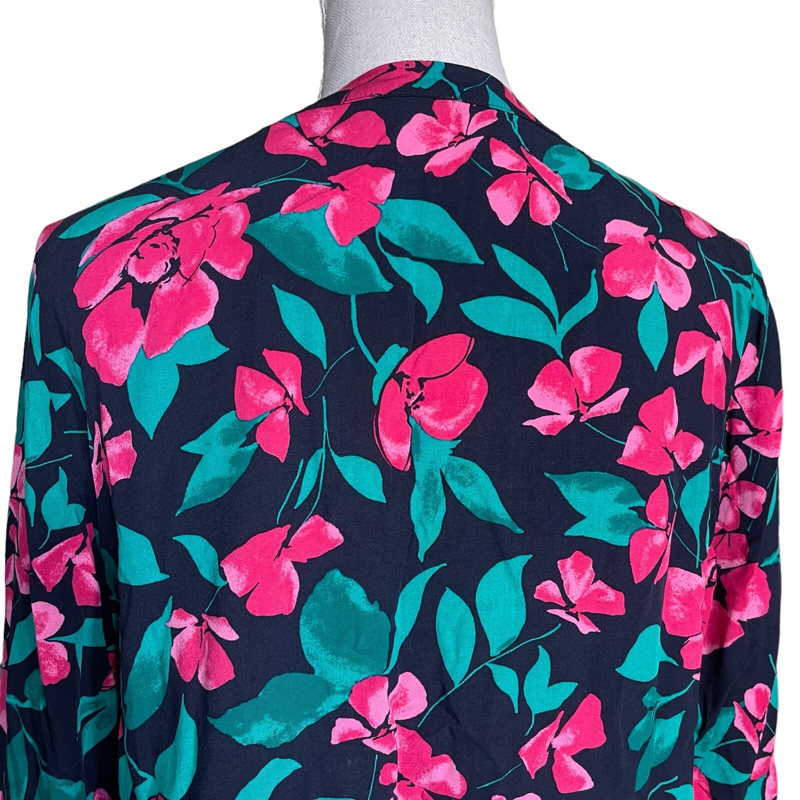 Floral Rayon Blouse NEW PM Petite M Flowers Notched Neck Long Sleeve Shirt Pink