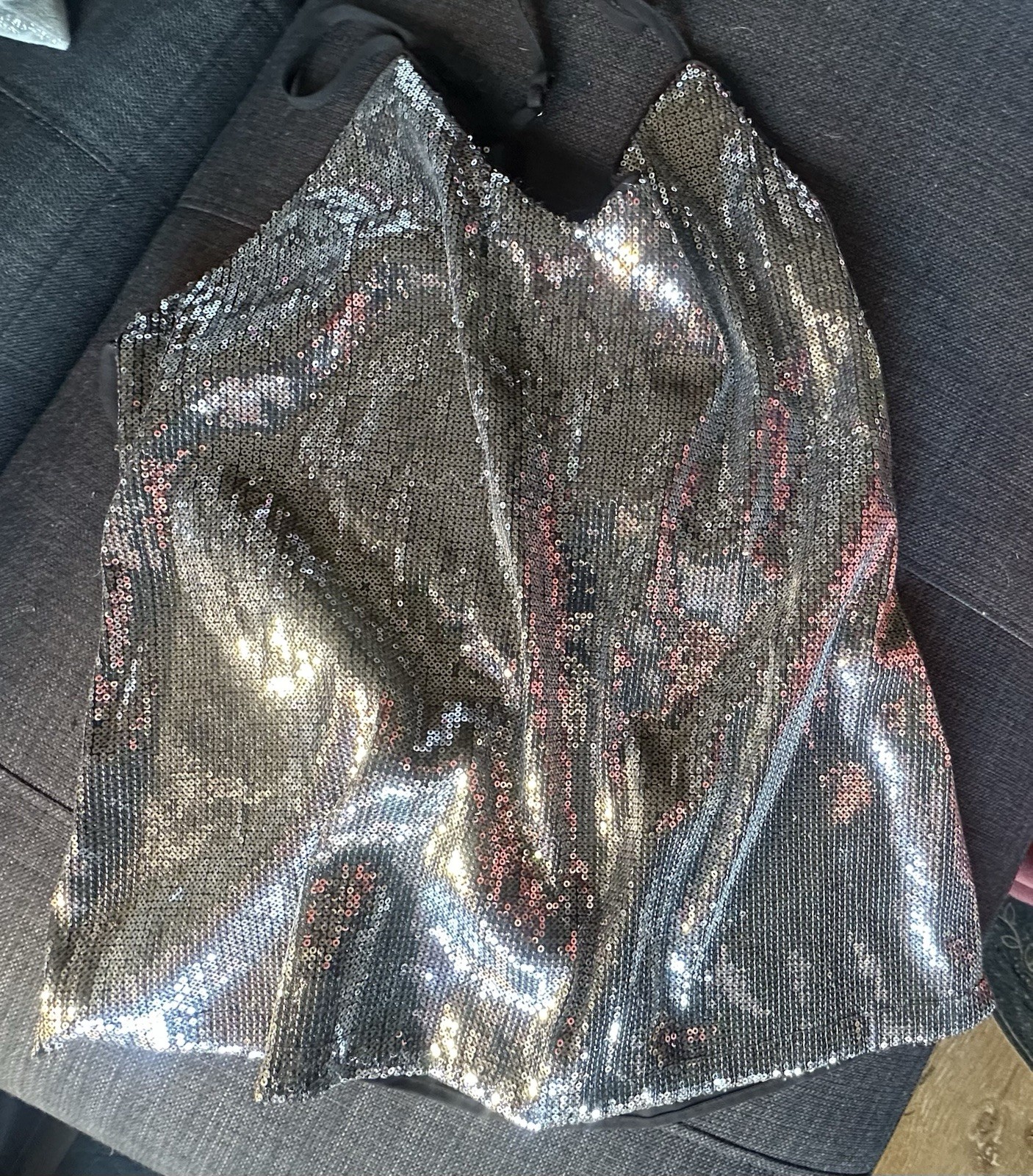 Grace Karin Silver Sequin Halter Cowl Neck Tank Top XL Y2K Party Club Lined