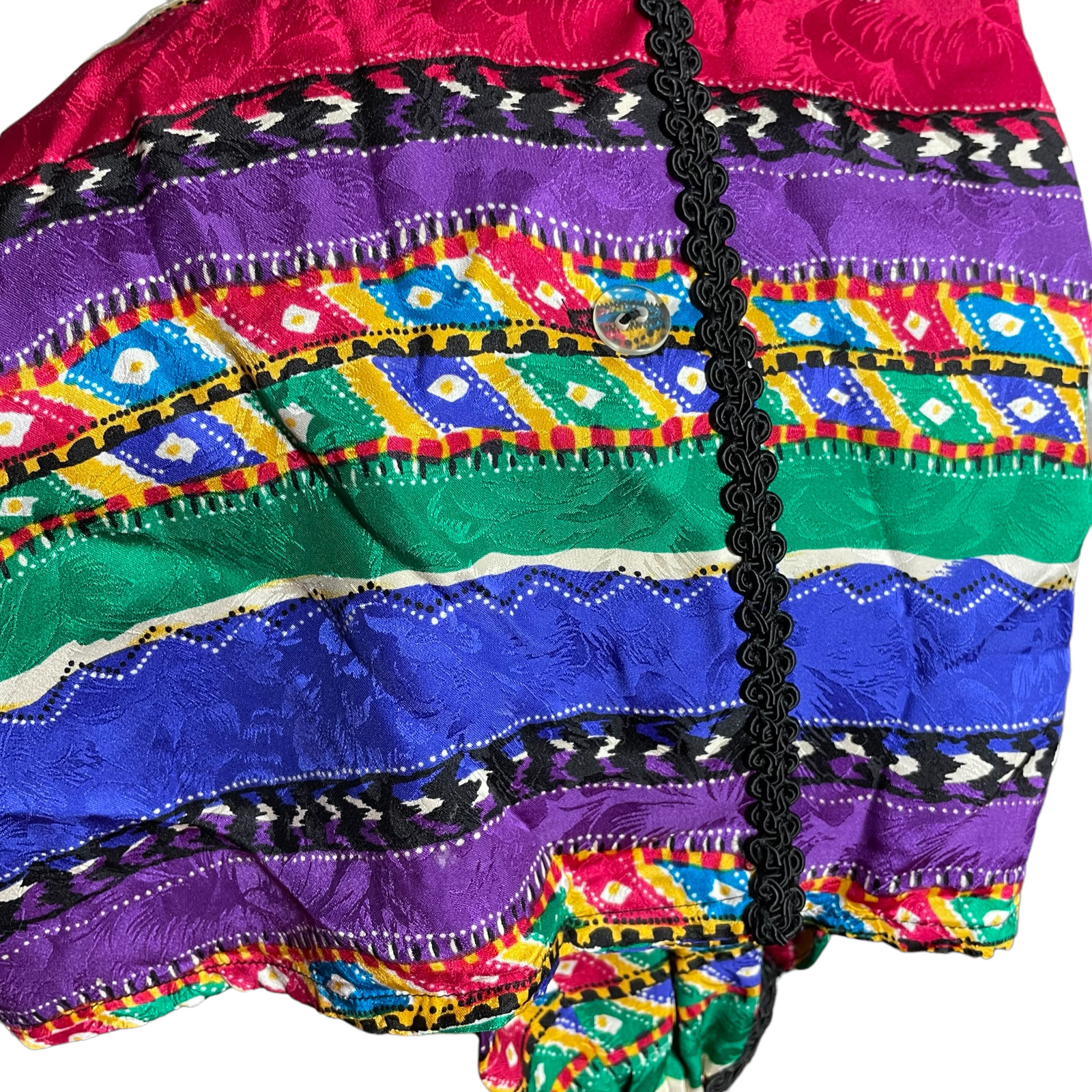 100% Silk Striped Jacket 12 VTG Maggy London Rainbow Baroque Geometric Patterned
