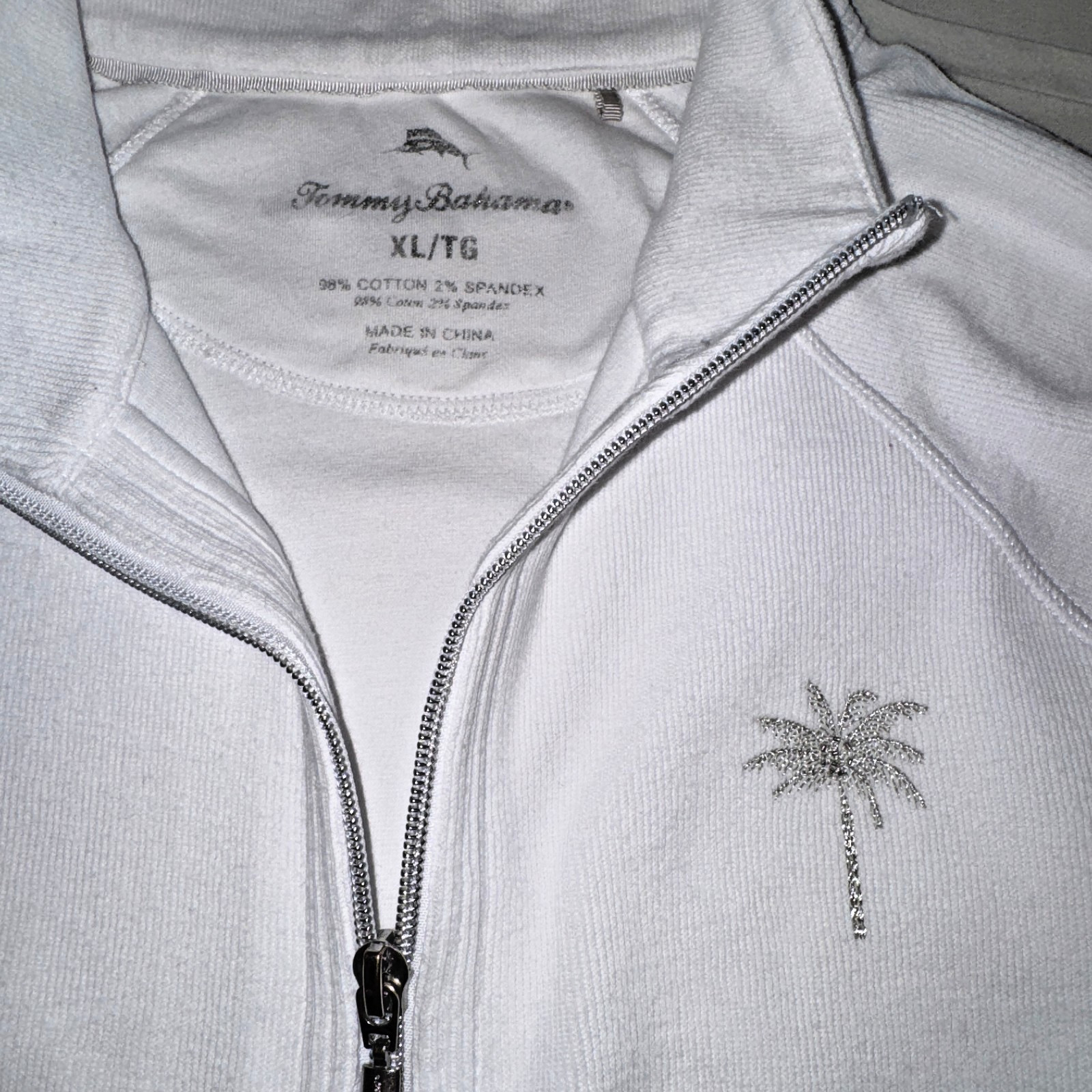 EUC TOMMY BAHAMA ARUBA EMBELLISHED PALM TREES FULL ZIP TOP JACKET SWEATSHIRT XL