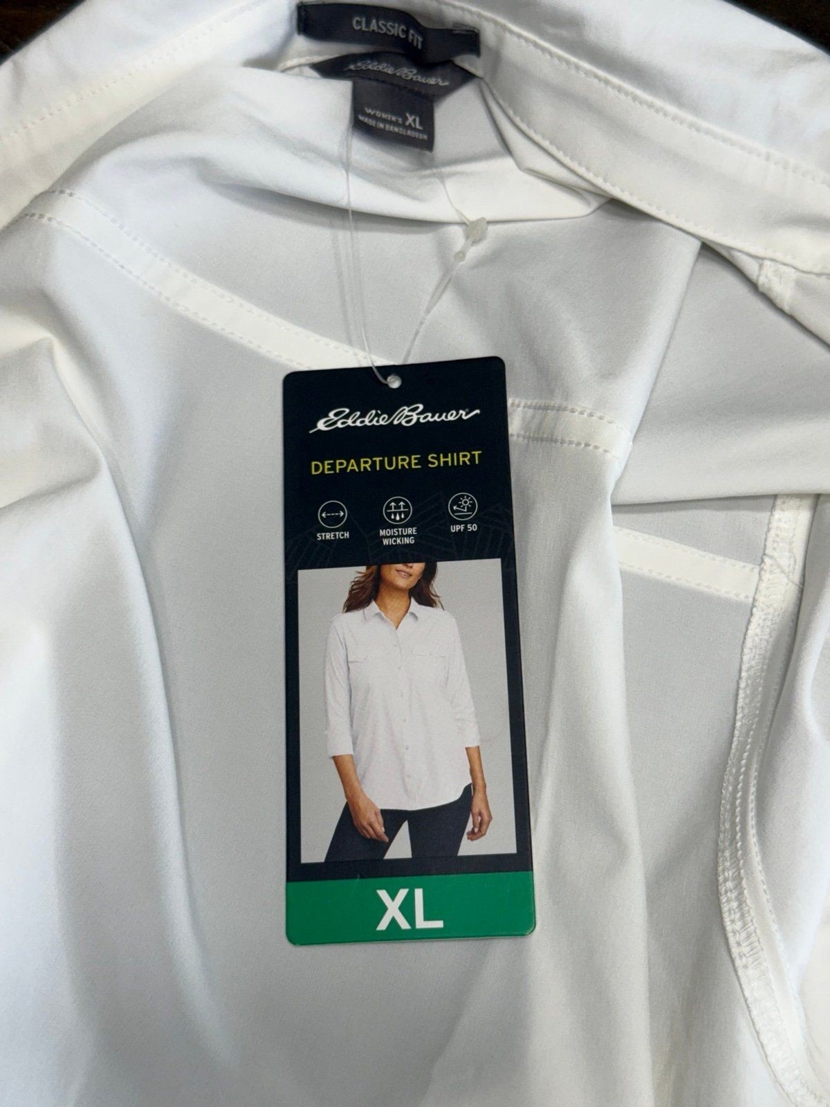NWT. Eddie Bauer Womens Departure Button Down Travel Shirt Size XLWhite $65 P159