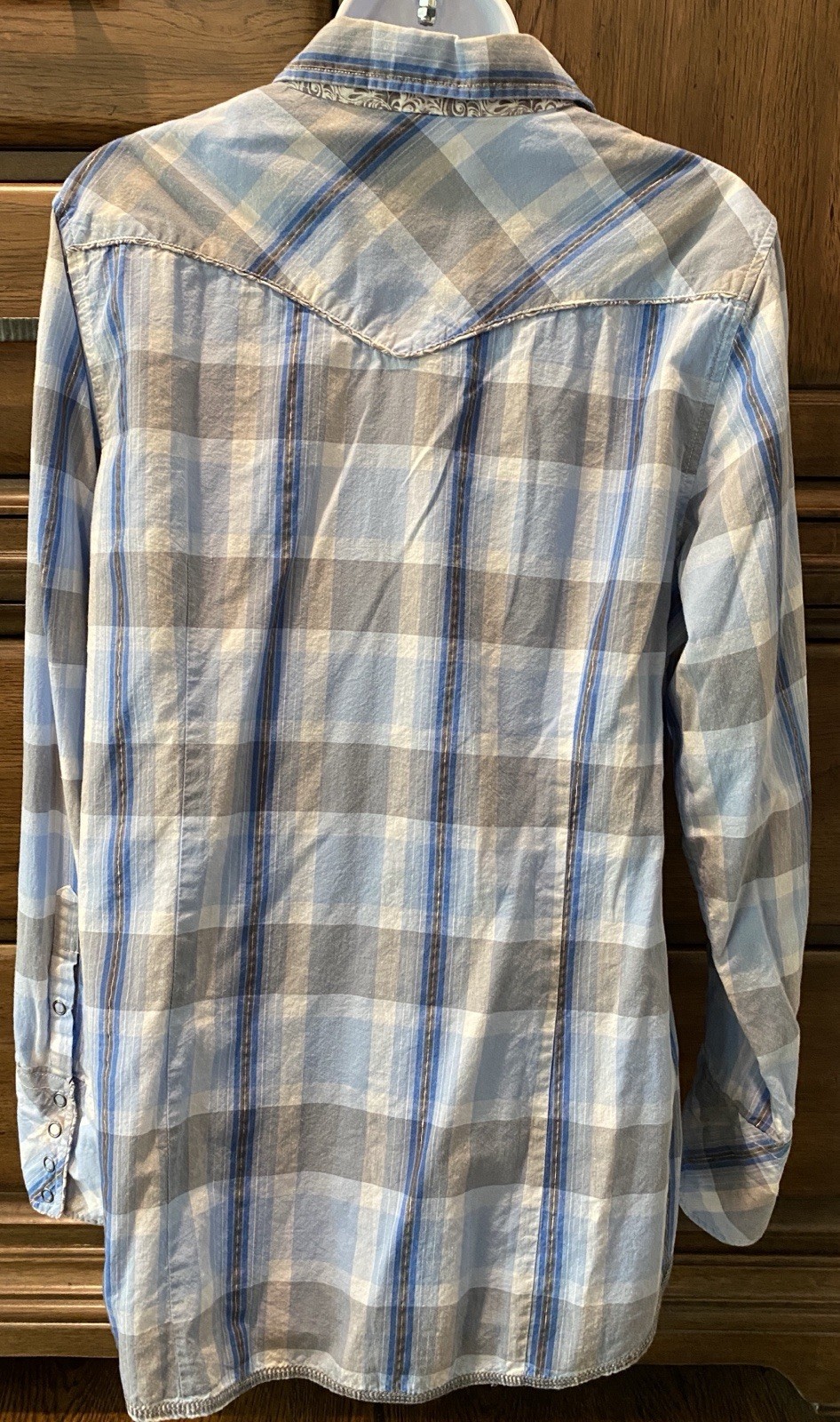 Roper Western Pearl Snap Shirt Large L Blue Plaid Women’s Long Sleeve