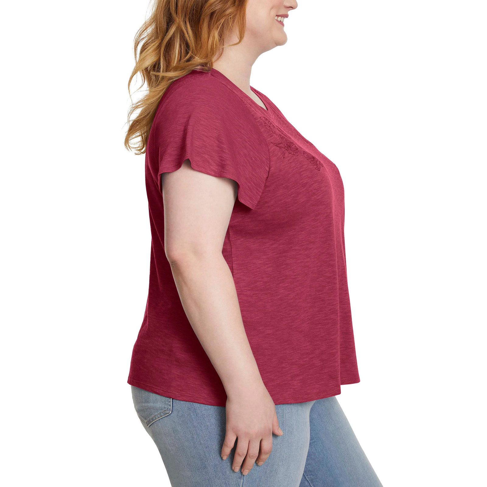 Ella Moss Women’s Short Sleeve Embroidered Top Shoulder & Chest Embroidery