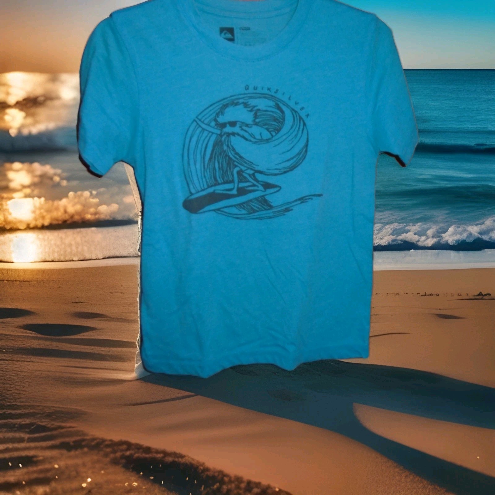QUICKSILVER WOMANS SURFER GUY DESIGN TSHIRT SIZE SPCH-HAS FLAWS-SEE PICTURES