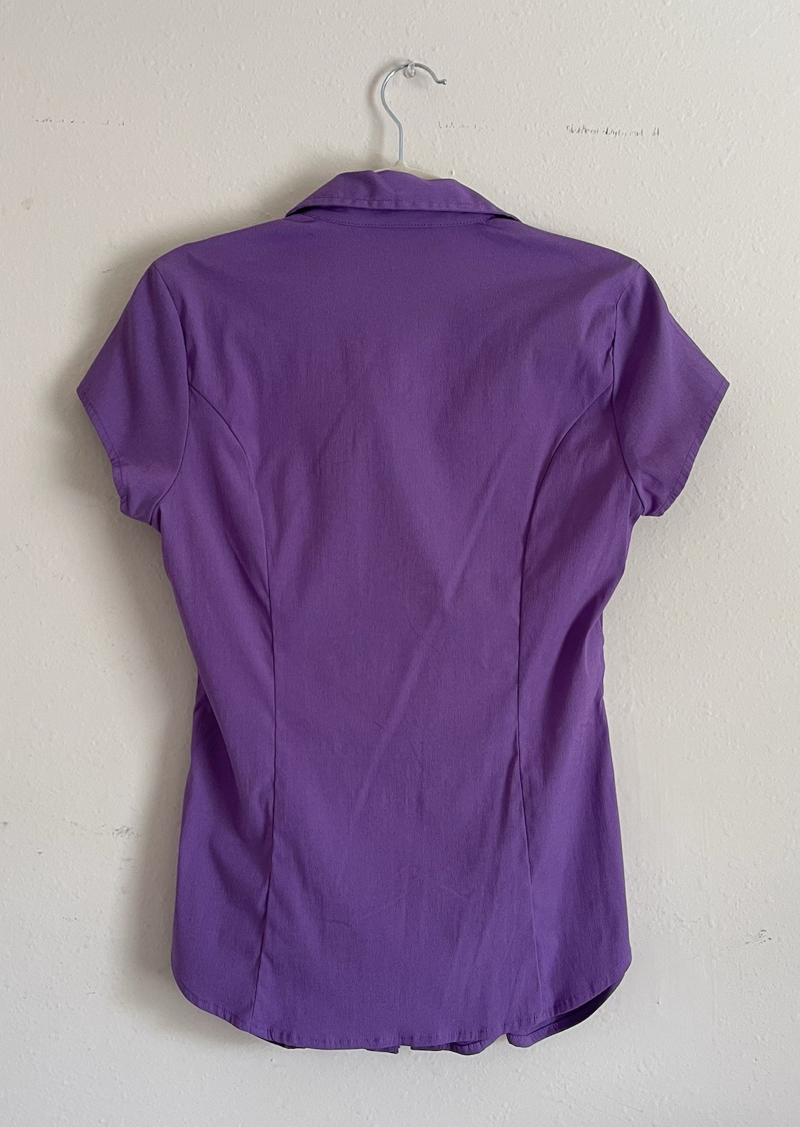 Fred David Women’s S Purple Collared Button-Up Ruffle Front Cap Sleeve Blouse