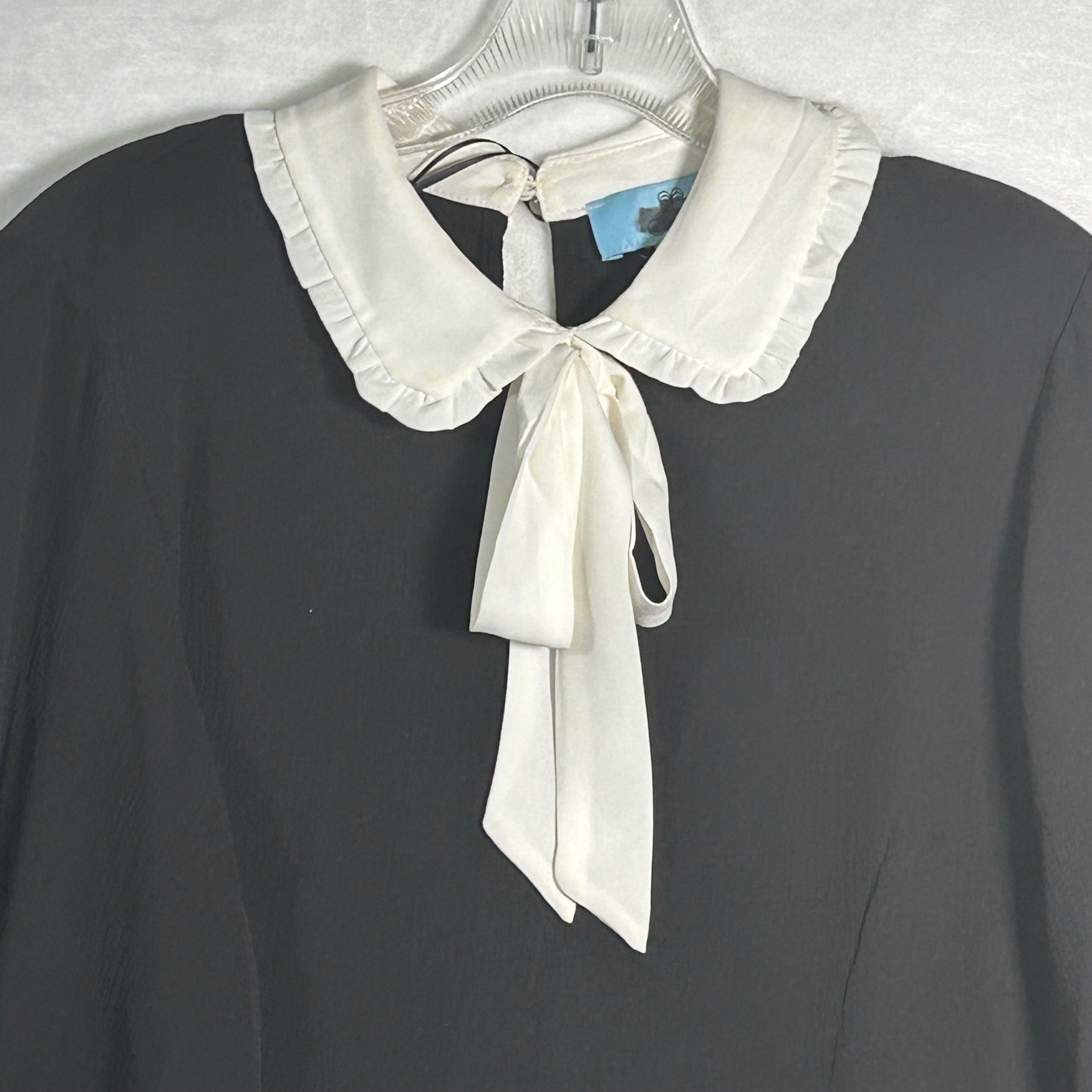 CeCe Black Long Sleeve Ruffled Peter Pan Collar Bow Tie Blouse Women’s Medium
