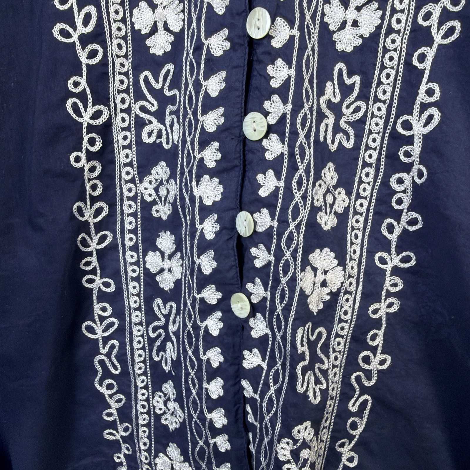 Chico’s women’s xl embroidered navy bohemian beach vacation tunic shirt ocean