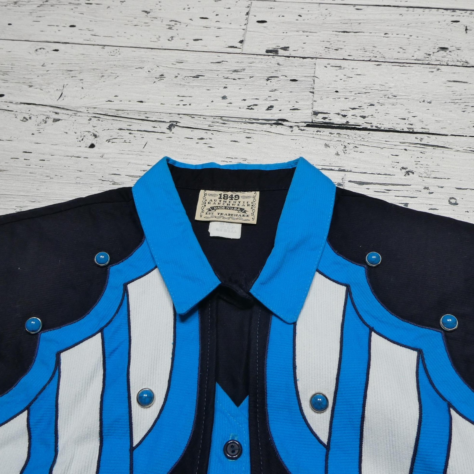 Vintage 1849 Authentic Ranchwear Shirt Womens Small Blue Western Snap Cropped