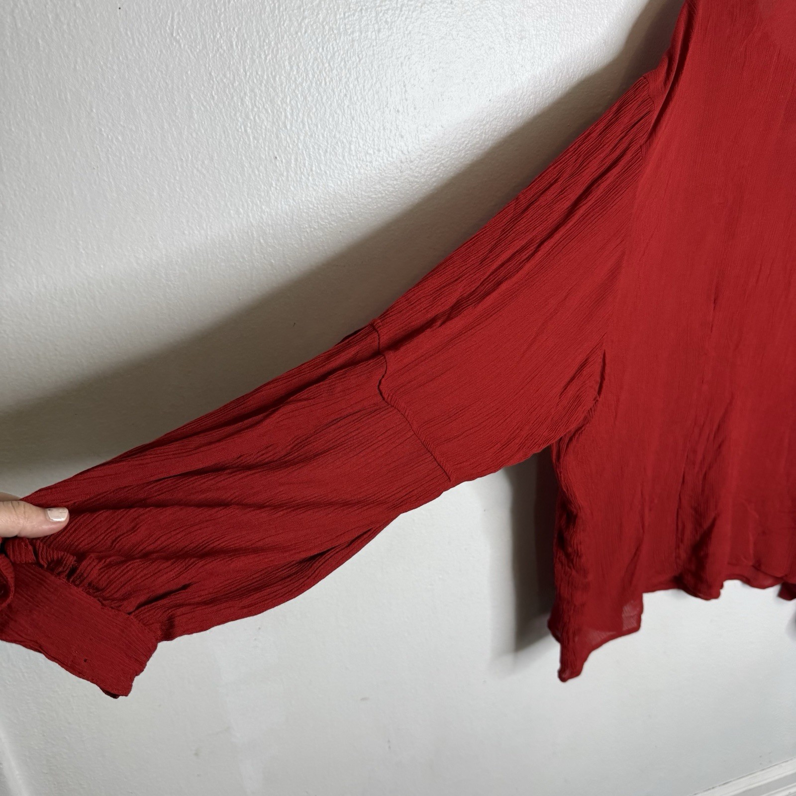 Newport News Jeanology Red Renaissance Boho Blouse Rayon Boho Womens 26W