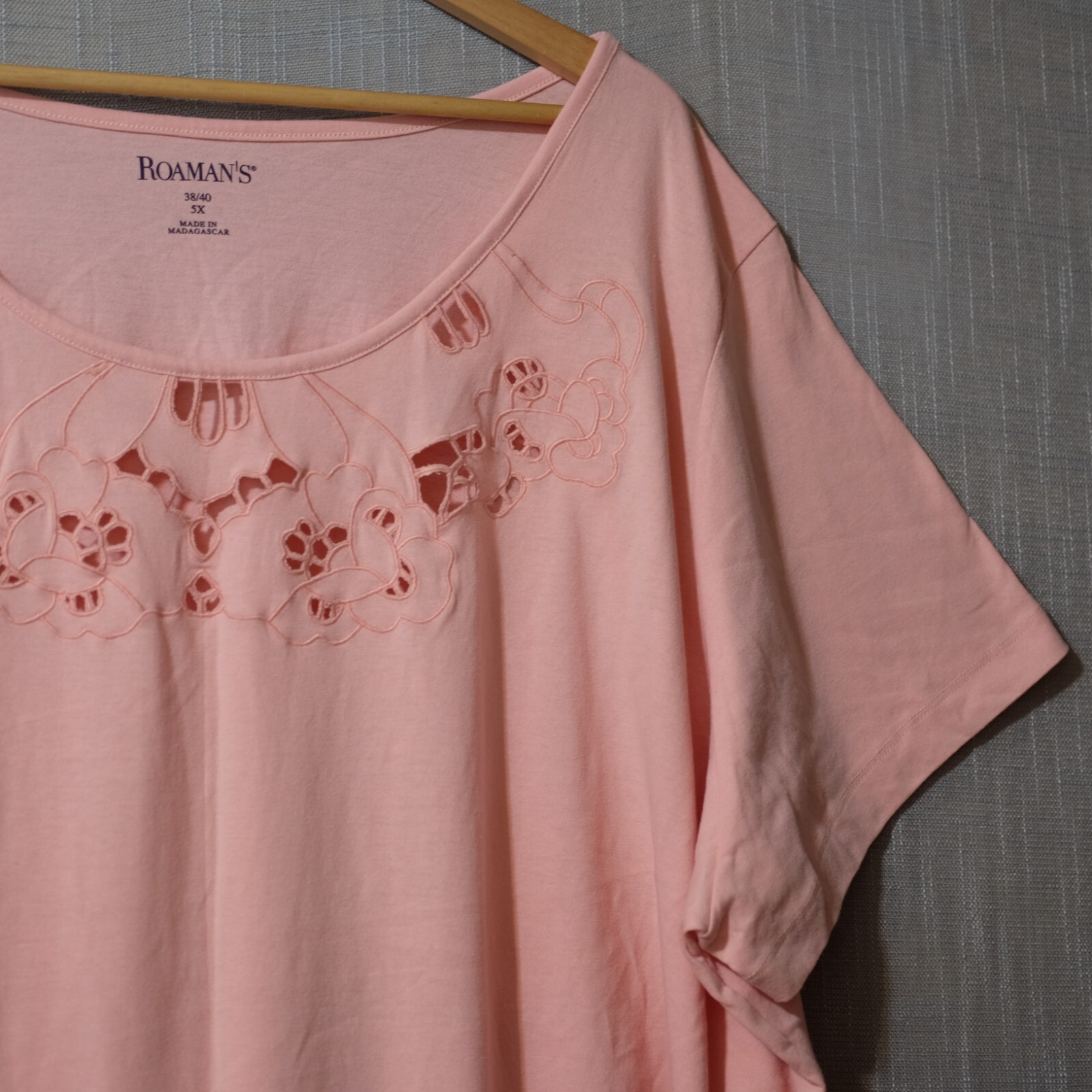 Nwot! Roaman’s Embroidery T-Shirt Tunic Pink Woman’s 5X 38/40 #H53-3