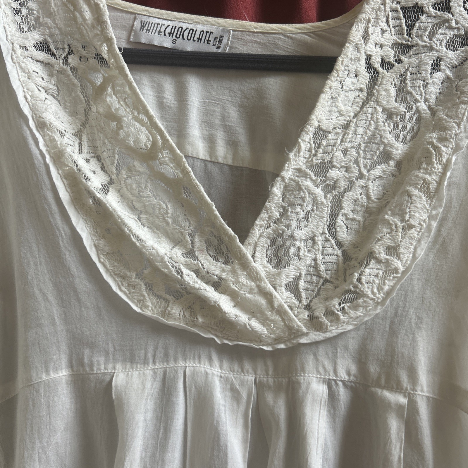 White Chocolate Ivory Lace Cotton Blend Long Bell Sleeves Bohemian Top Blouse S