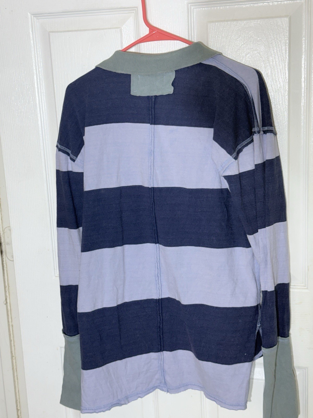 Free People Long Sleeve Rugby Striped Blue Large