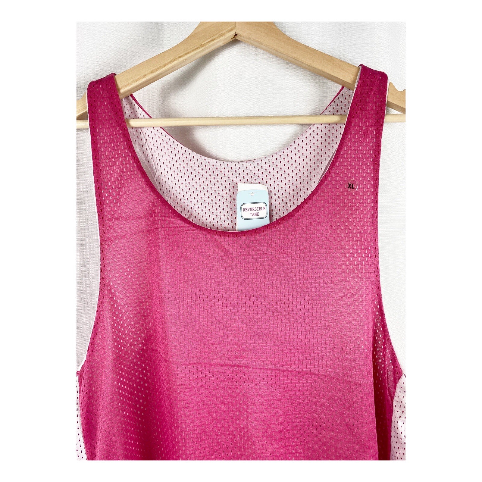 MV Sport Women’s Reversible Scoop Neck Tank Top Perforated Pink White Size XL
