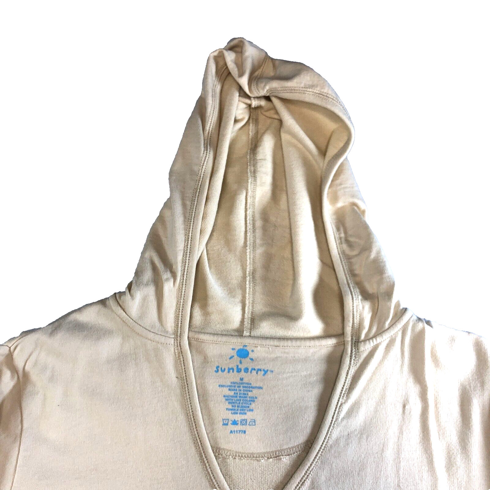 Sunberry Womens Hooded Tunic Top Sz M Beige Painted Flowers 3/4 Sleeves NWOT