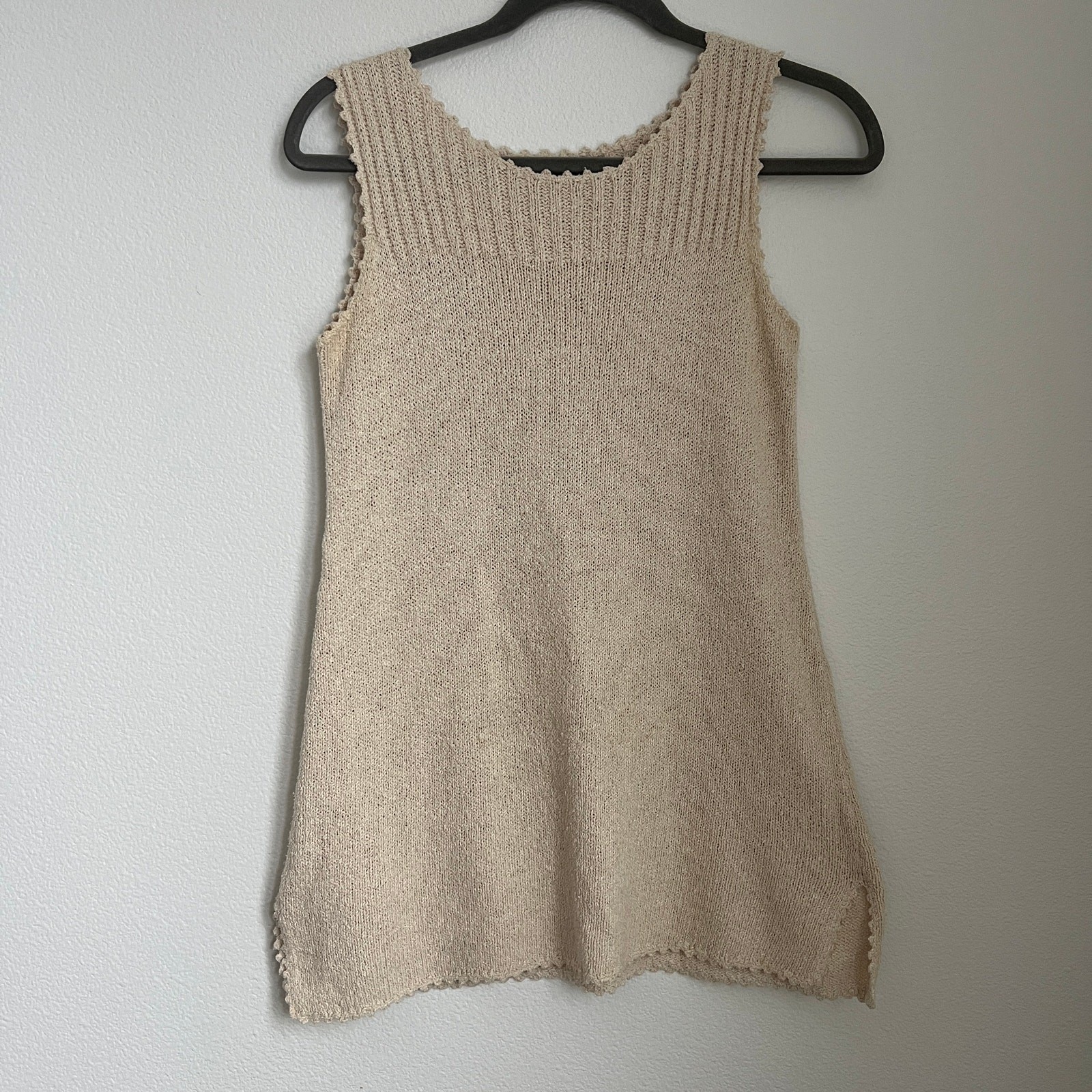 J.Jill Cream Silk Linen Blend Sleeveless Sweater Tank XS Minimalist Boho Vanilla