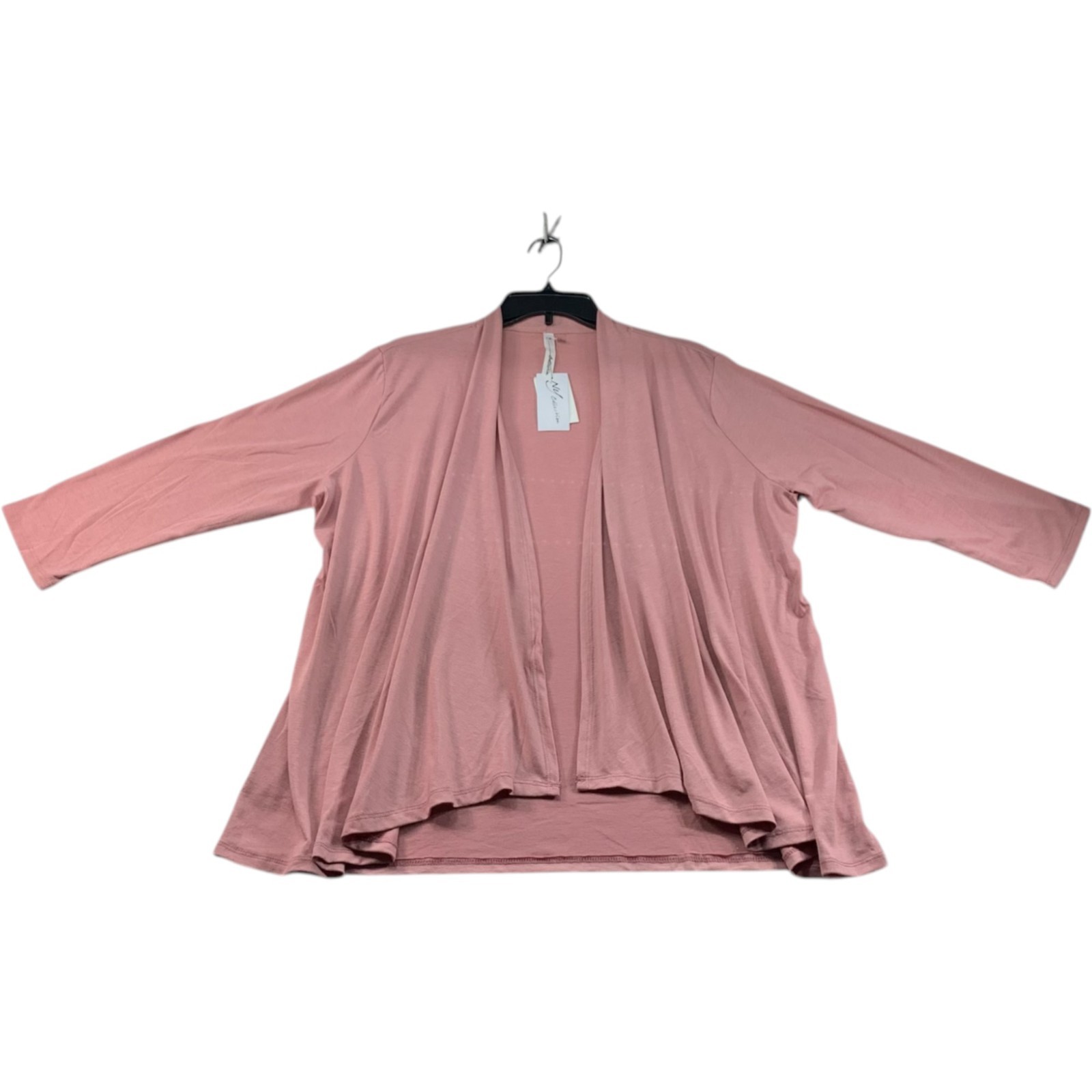 NY Collection Cardigan Blouse Womens Size Large Pink Open Front 3/4 Sleeve New