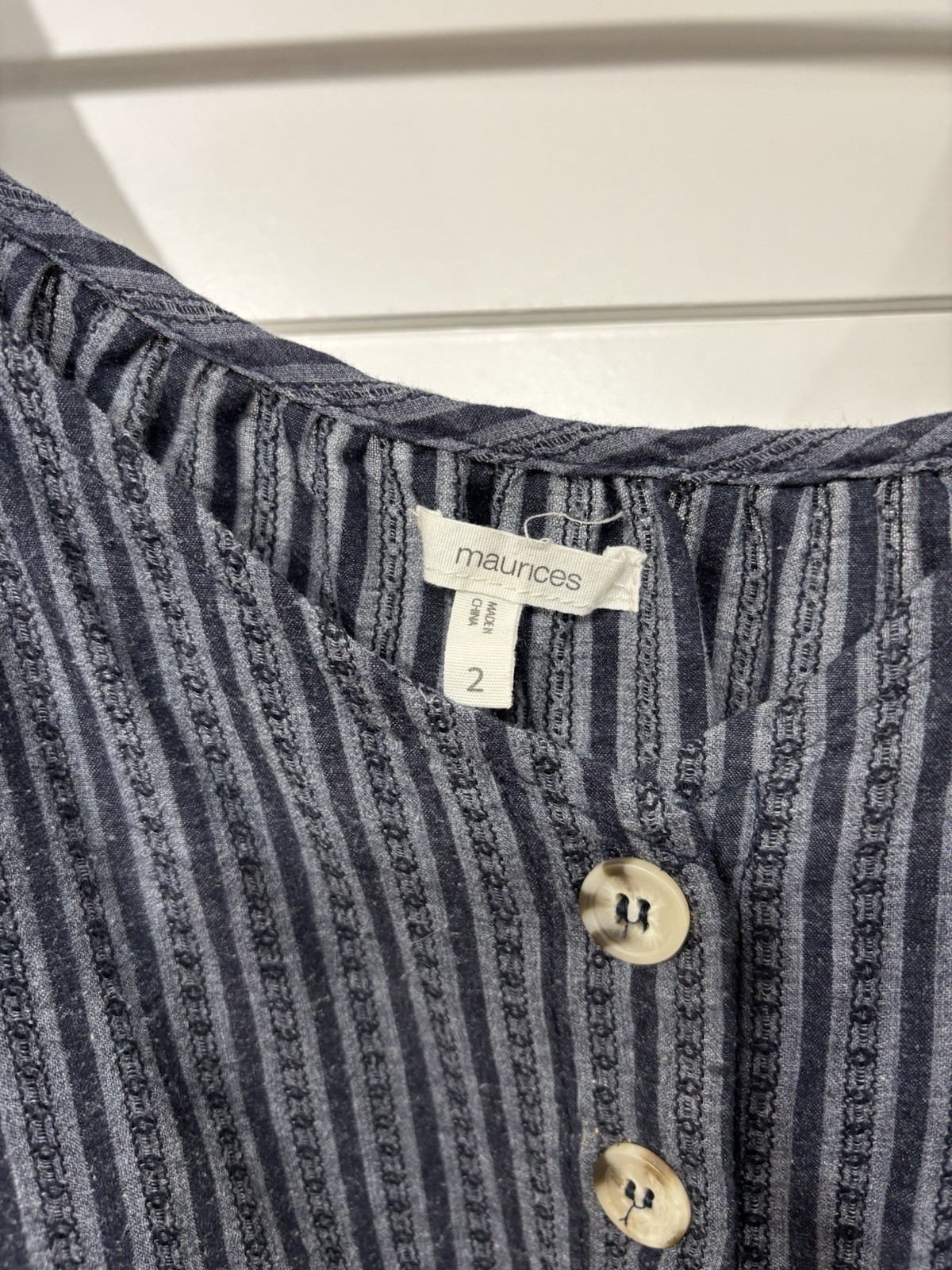 Maurices Striped Woven Scoop Neck Button Front Tie Hem Blouse 2 Blue