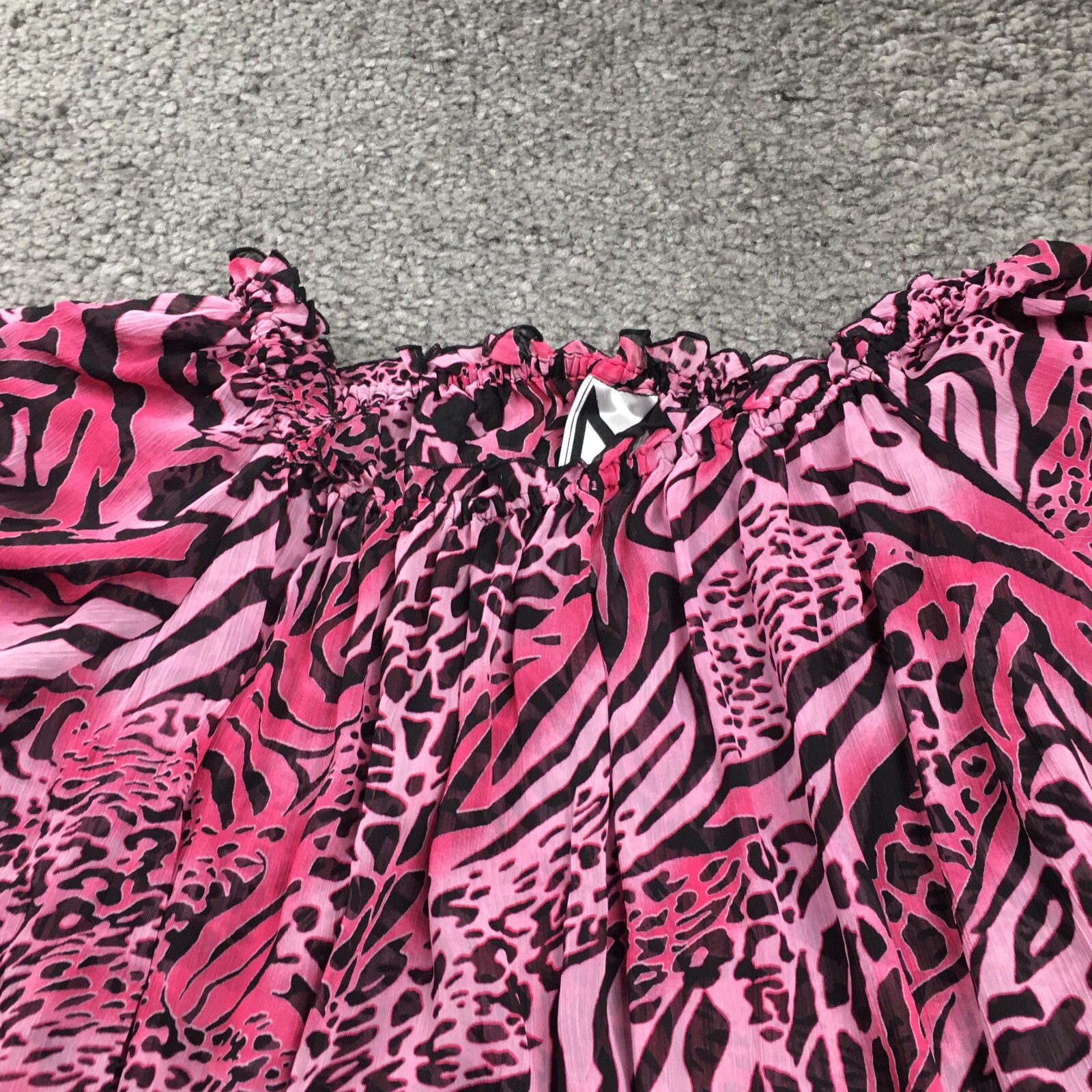 Marc Bouwer Womens Top Sz L Pink Animal Round Gathered NeckTie-Front NWT