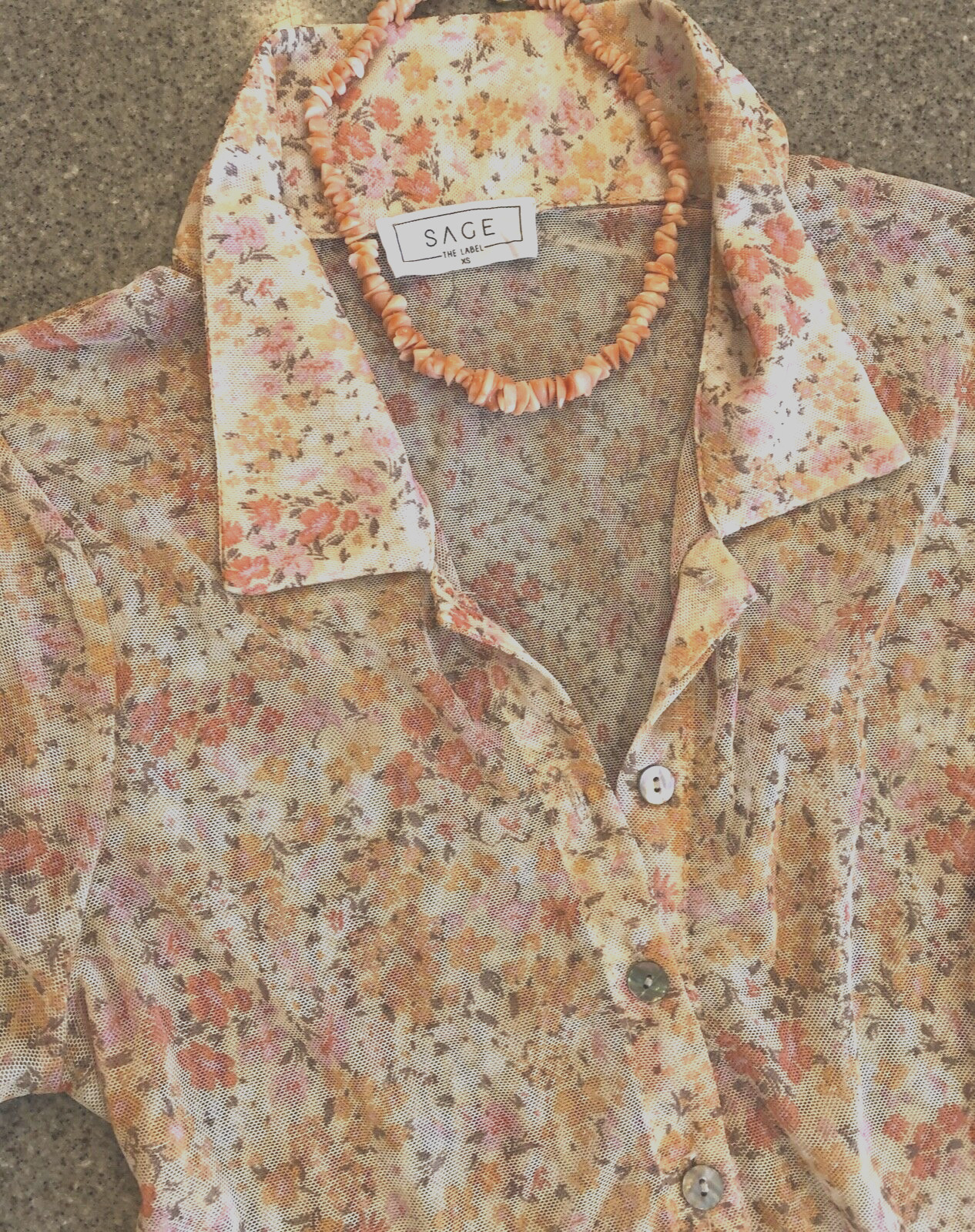 SAGE THE LABEL “Ciao Rome” Sheer Faded Floral Cropped Long Sleeve Mesh Top XS