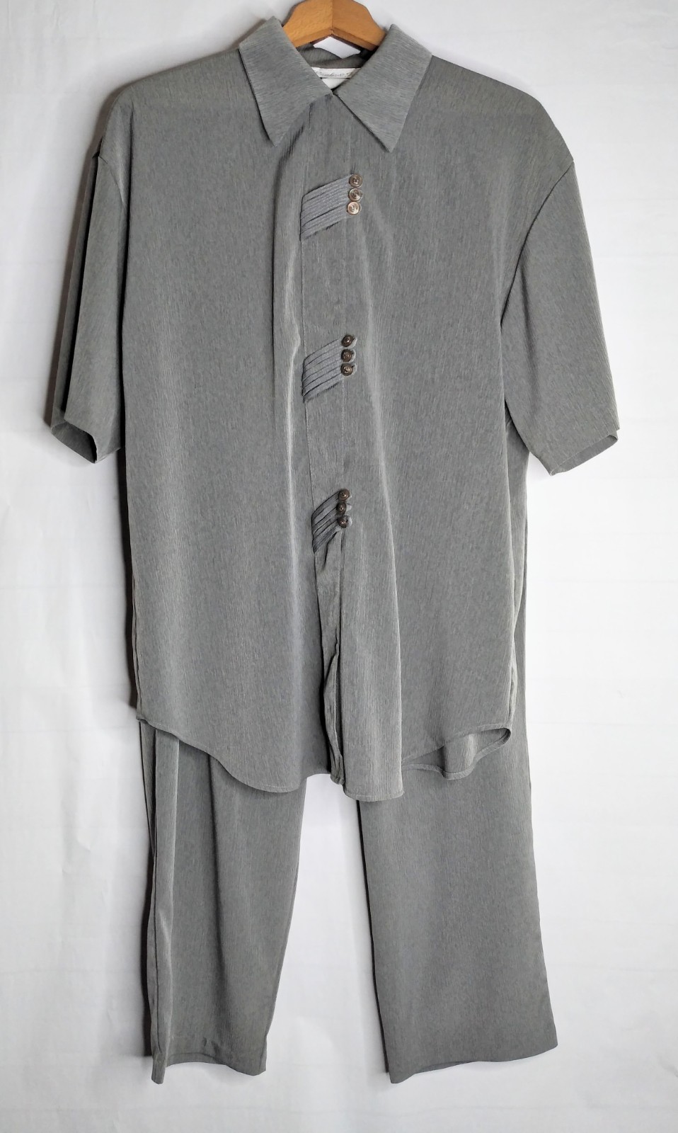 Pride & Joy 16 Vintage Gray Button Down Blouse+ Pants Set Women’s Plus Size