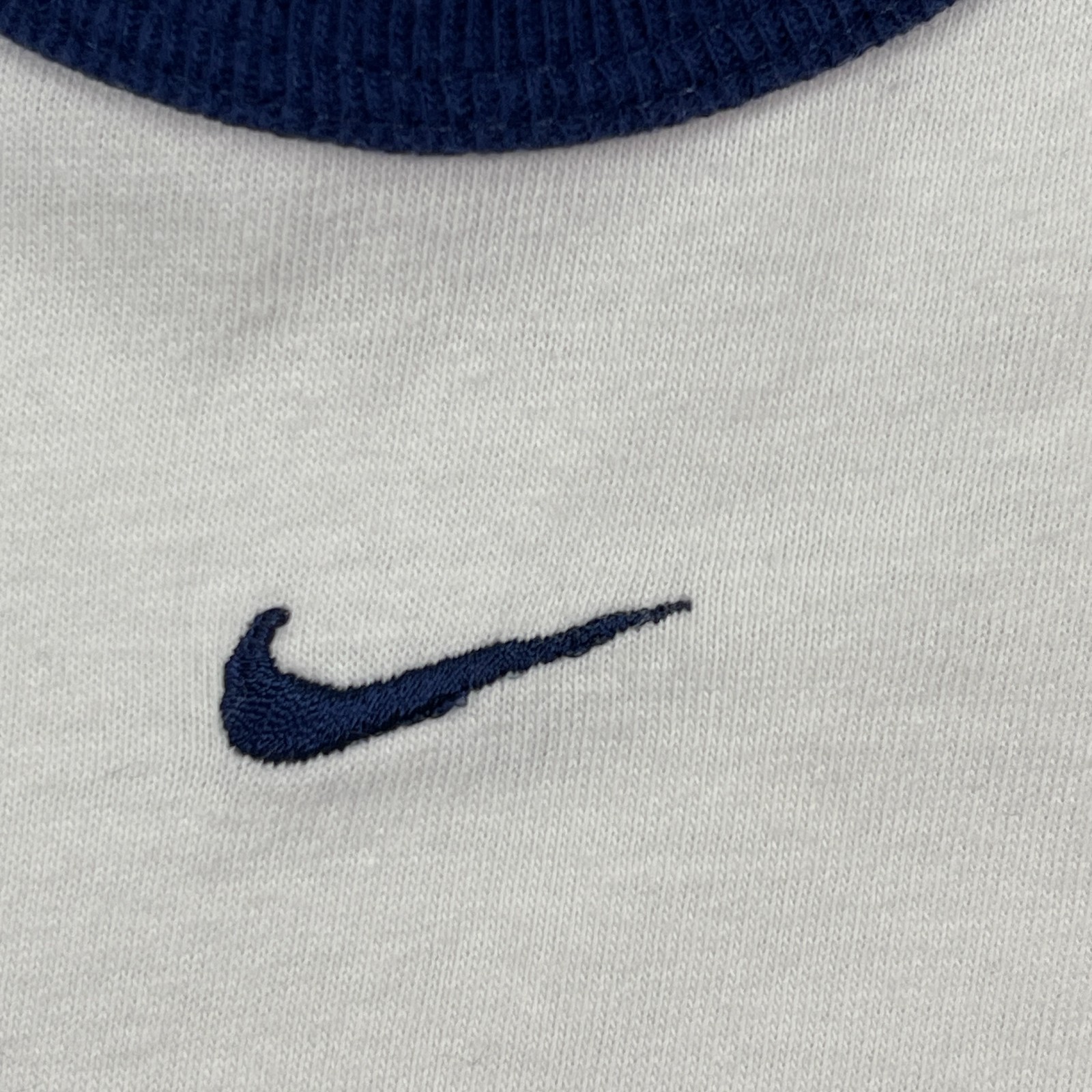 Vintage 90s NIKE Embroidered Center Swoosh Shirt Womens Medium 18×23 White Blue